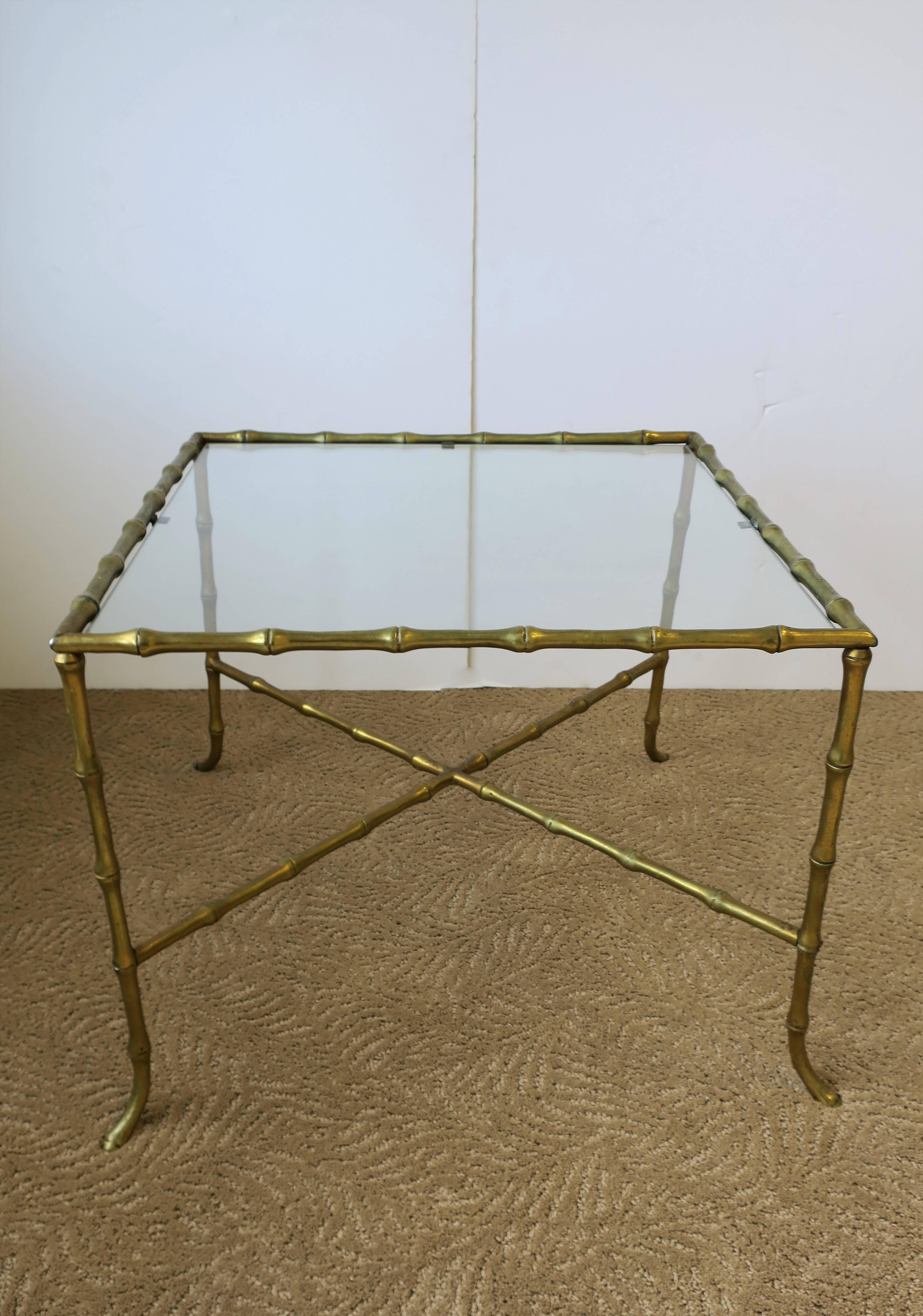 French Brass Bamboo Glass End Table Maison Baguès Attributed, circa 1960s For Sale