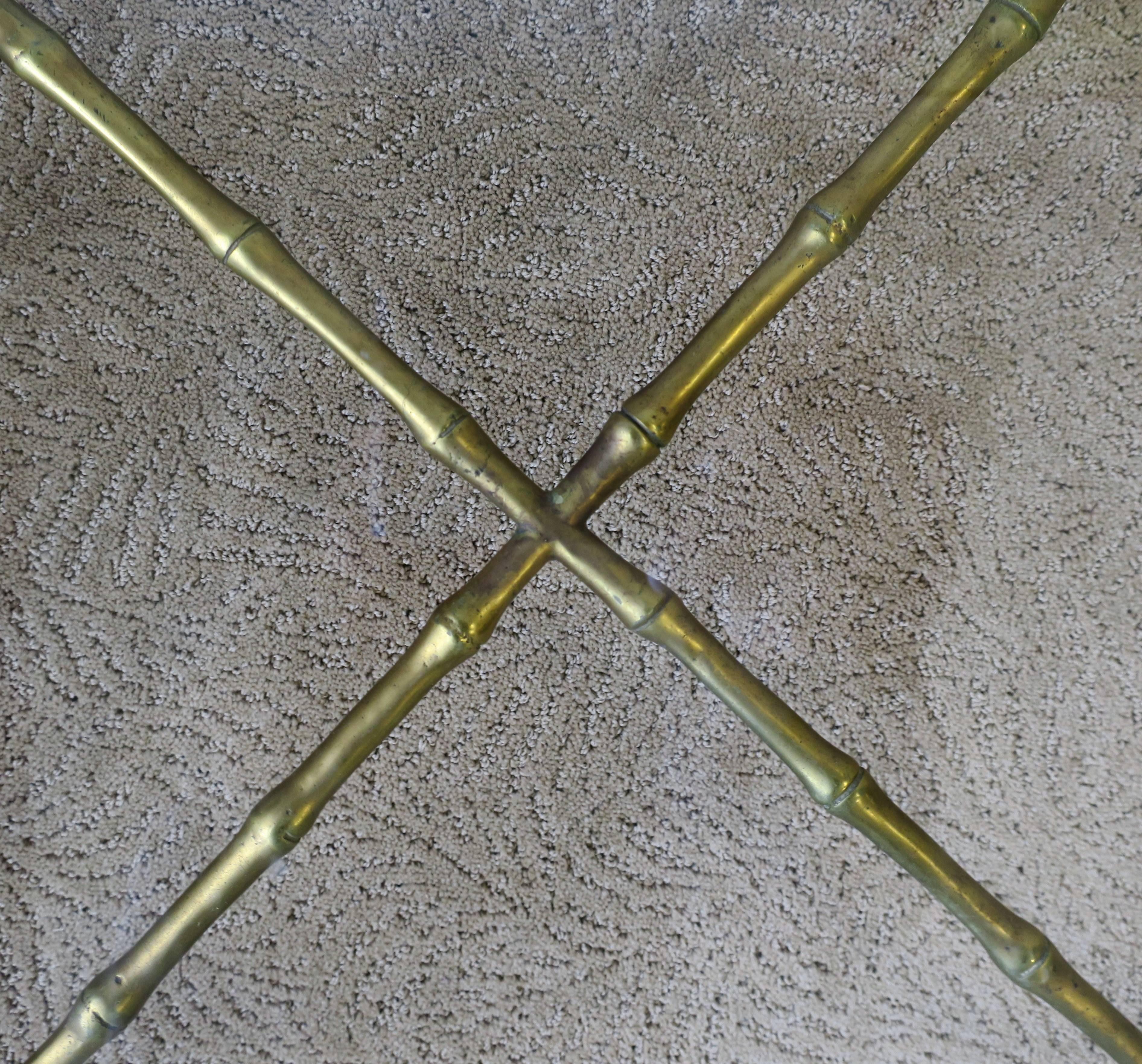 Brass Bamboo and Glass End Table Maison Baguès Attributed, circa 1960s For Sale 5