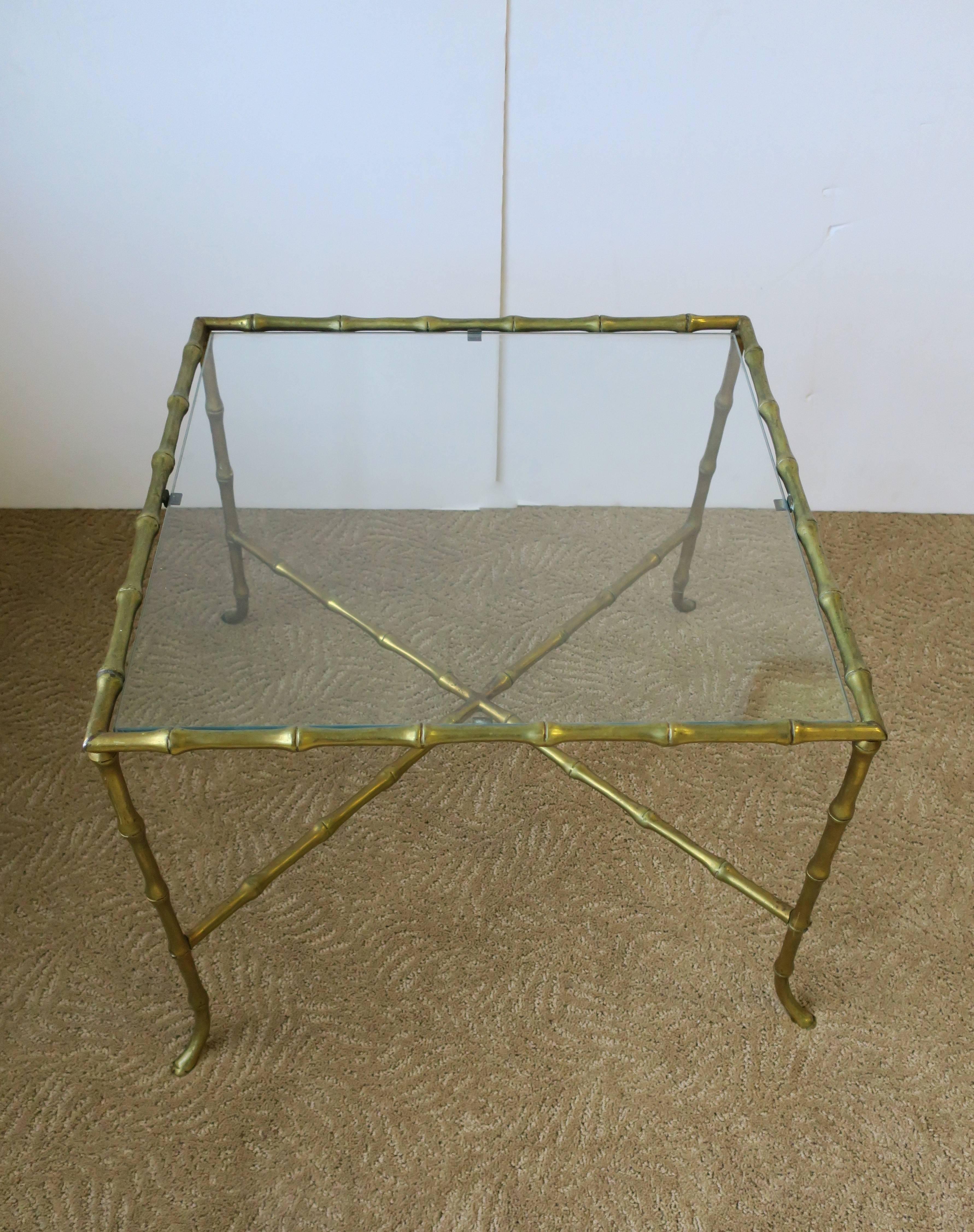 Brass Bamboo Glass End Table Maison Baguès Attributed, circa 1960s In Good Condition For Sale In New York, NY