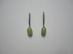 David Yurman Sterling Silver, Gold, and Green Jade Drop Earrings