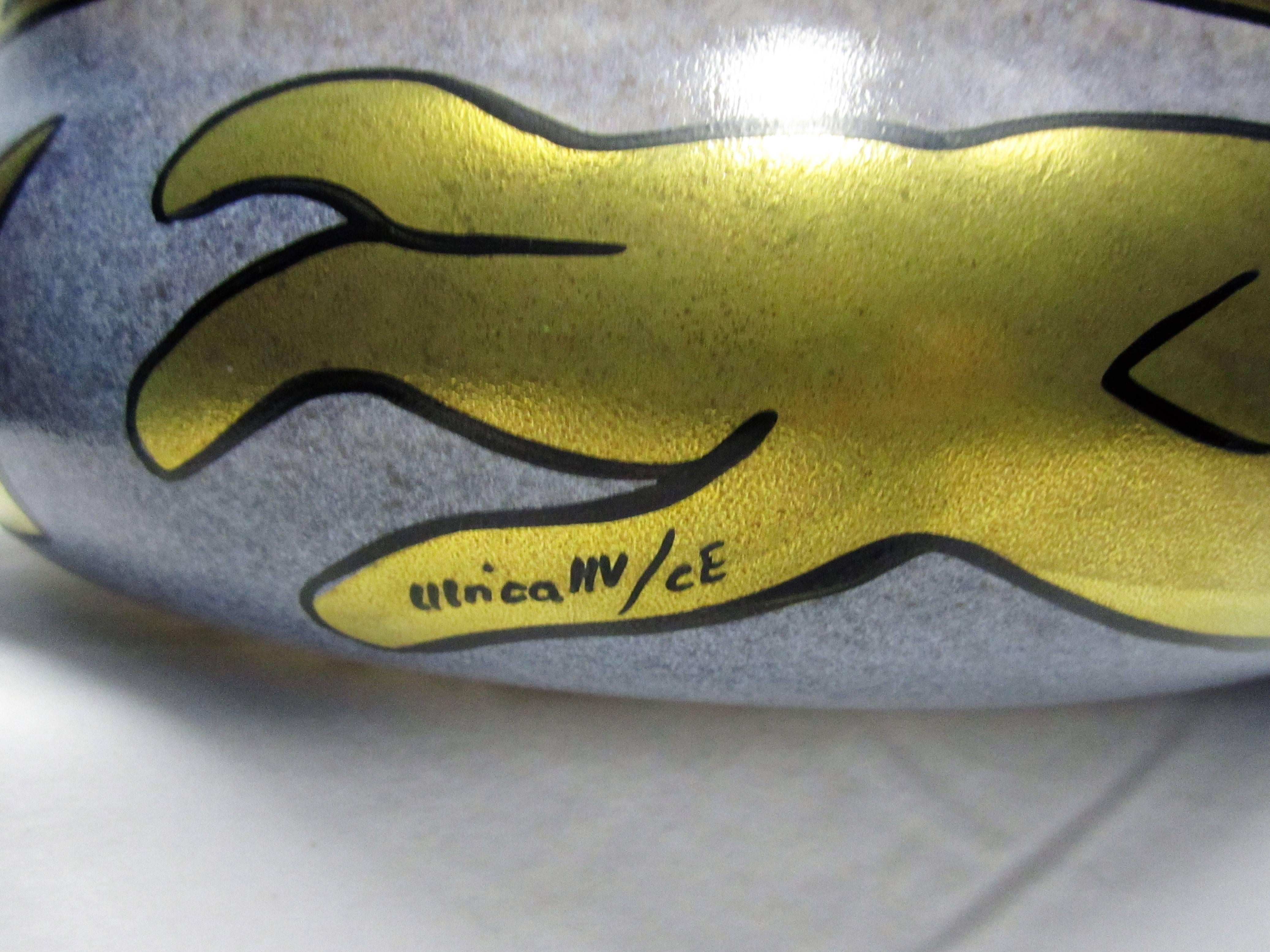 Signed Scandinavian Glass Centerpiece Bowl with Gold Serpent Snake, 1990s 1