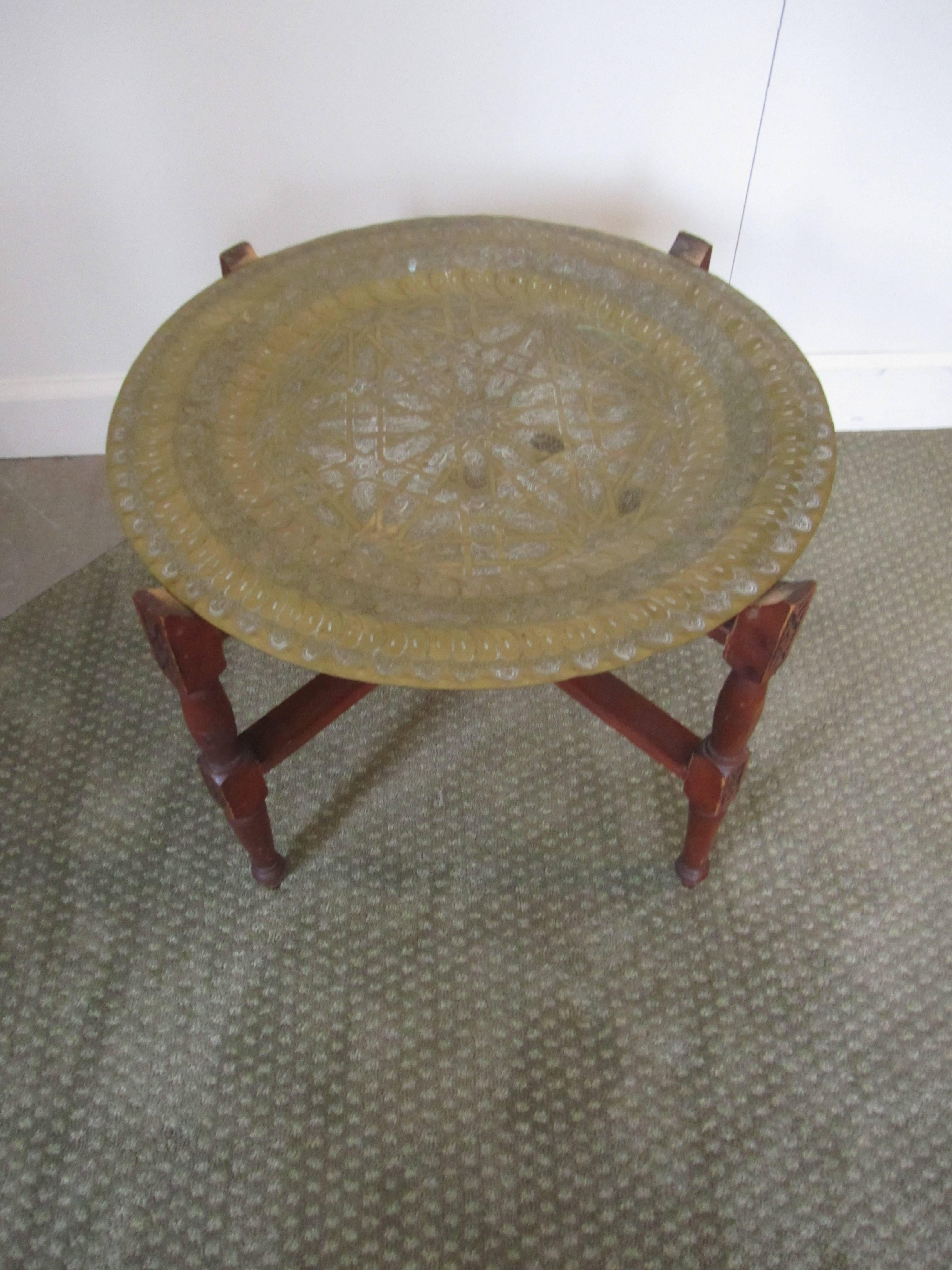 Vintage Moroccan Brass Tray Cocktail Table 3