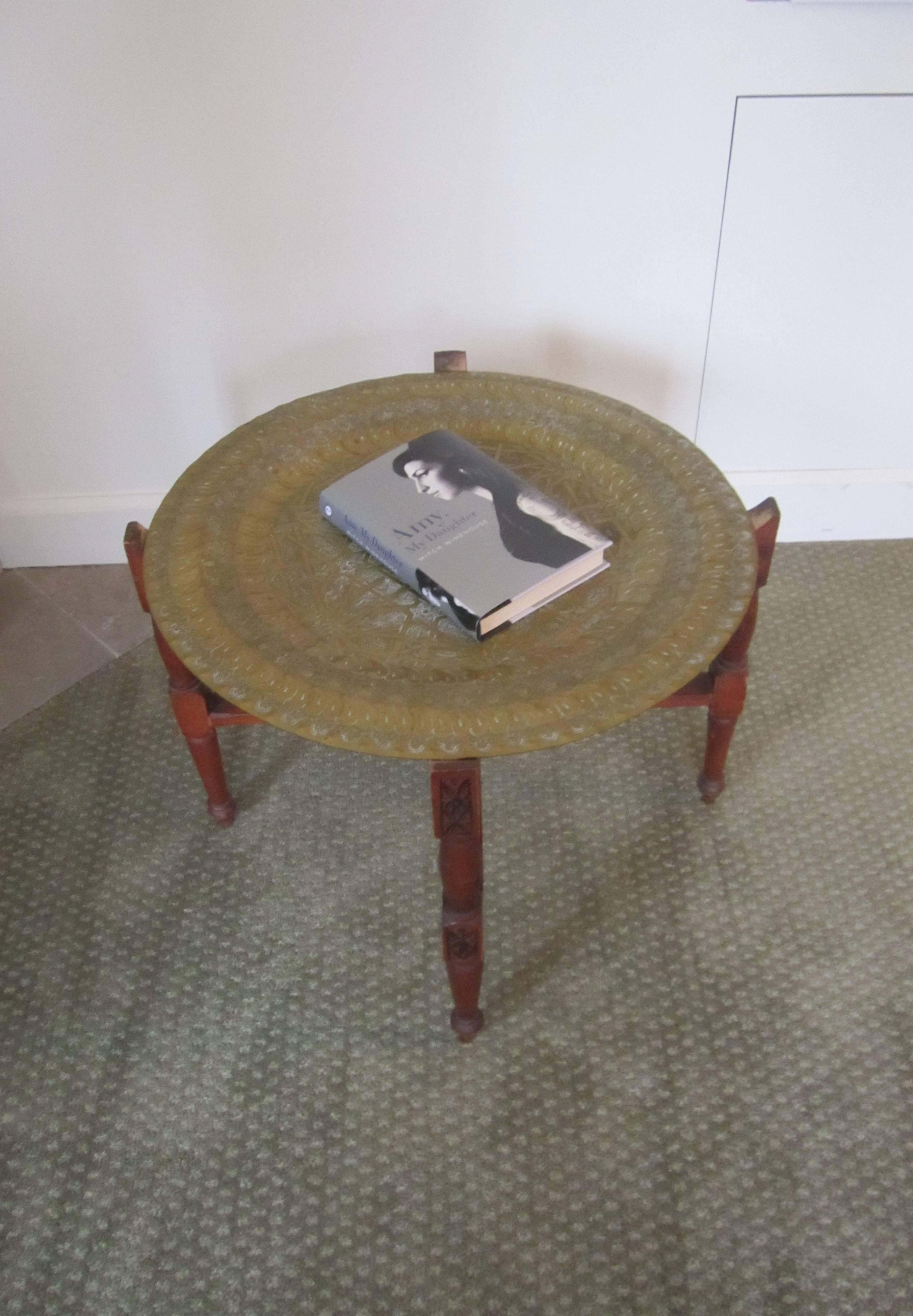 20th Century Vintage Moroccan Brass Tray Cocktail Table