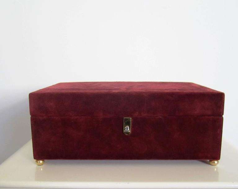 Beautiful Mark Cross Burgundy Suede and Leather Jewelry Box, Italy at