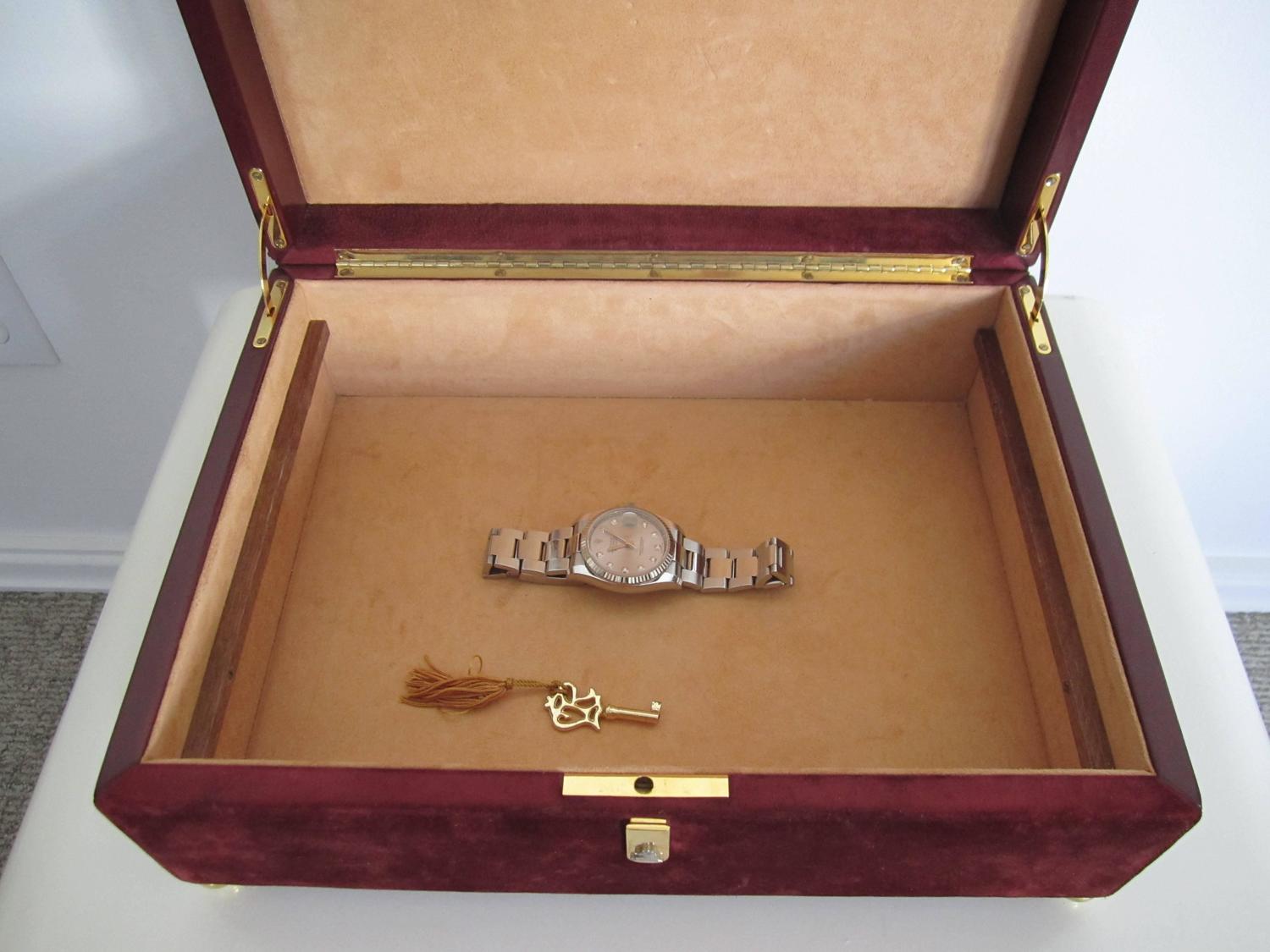 Mark Cross Burgundy Suede and Leather Jewelry Box, Italy For Sale at