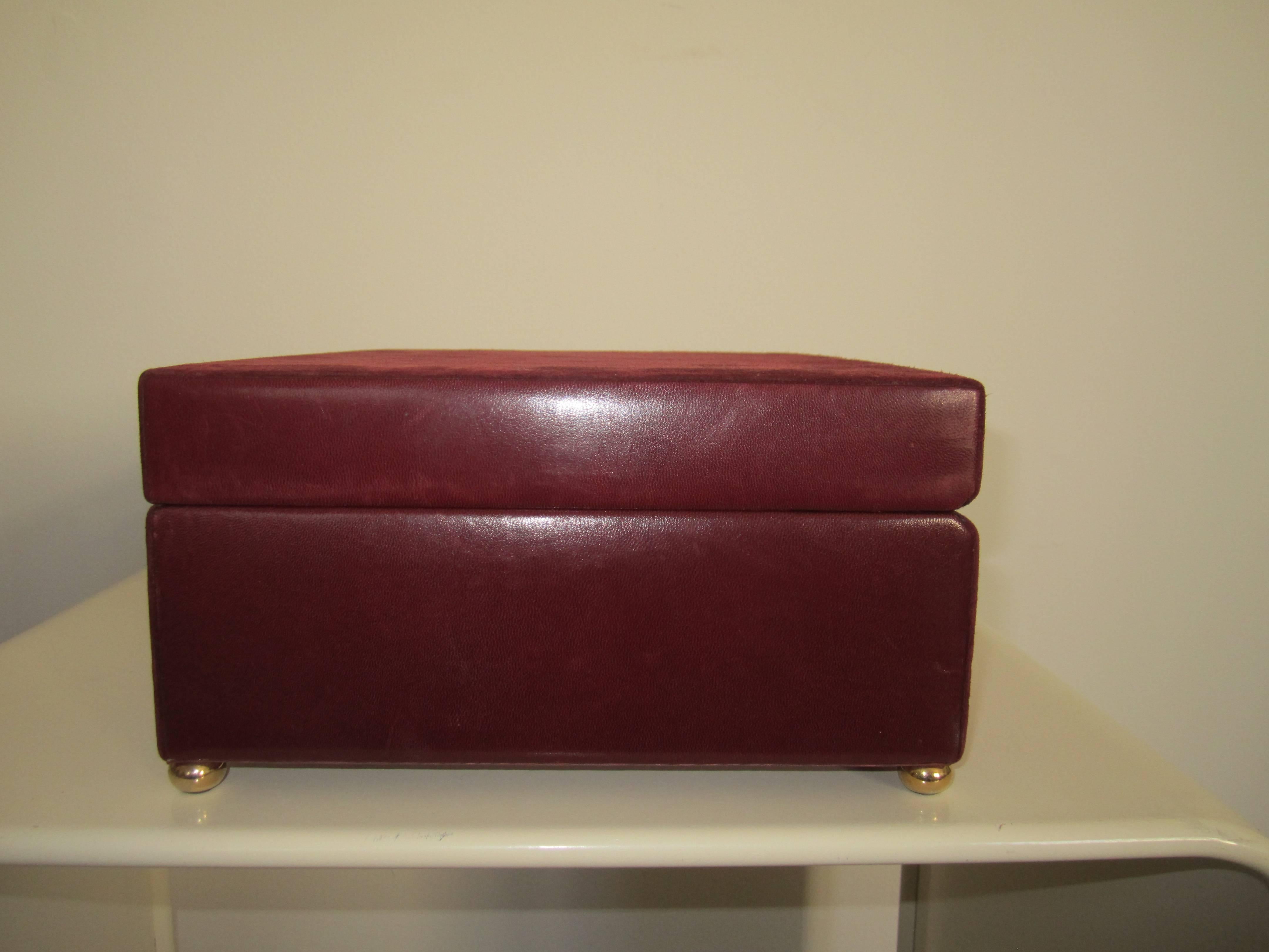20th Century Beautiful Mark Cross Burgundy Suede and Leather Jewelry Box, Italy