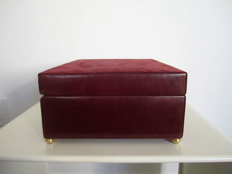Beautiful Mark Cross Burgundy Suede and Leather Jewelry Box, Italy at