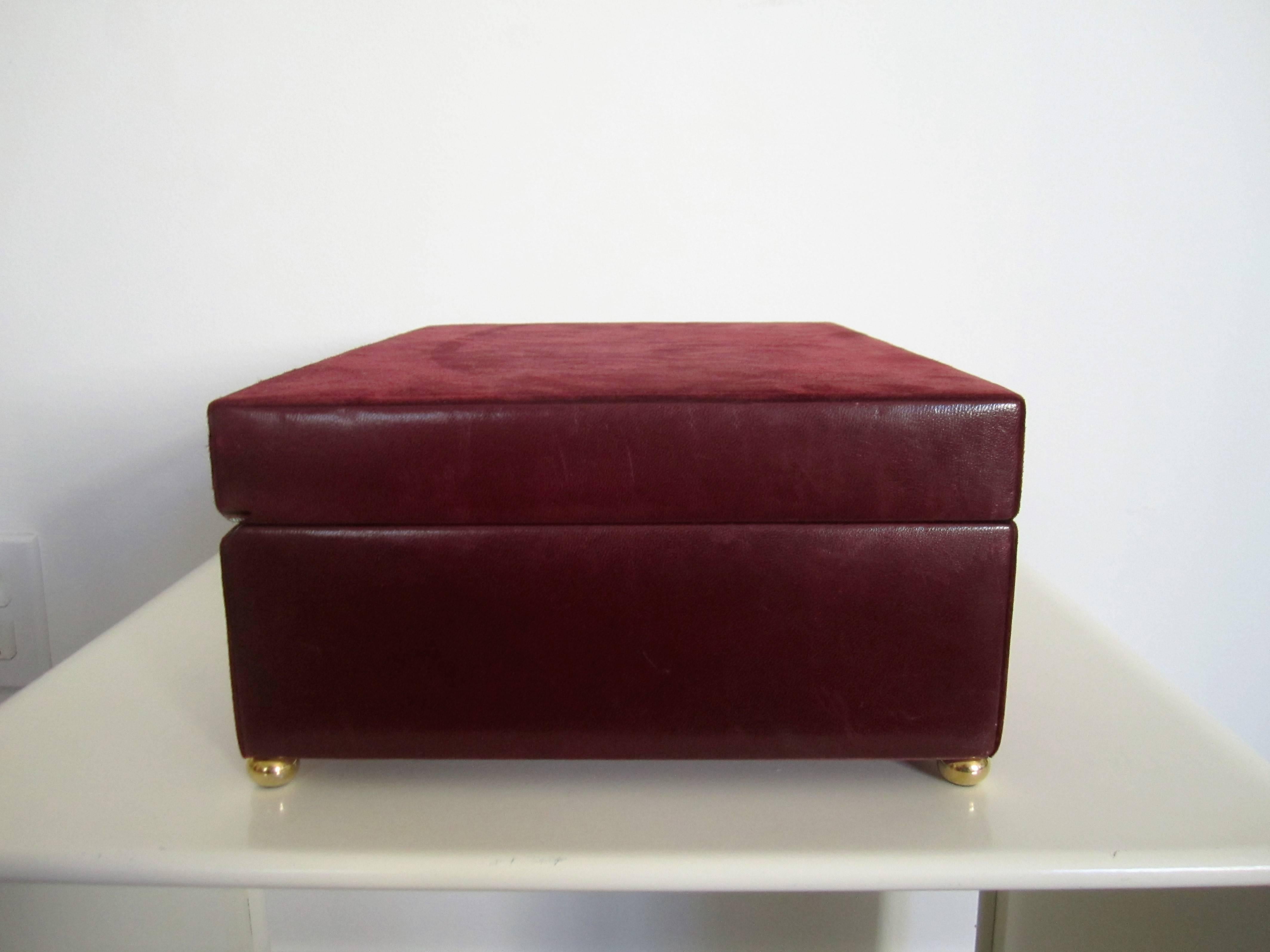 Beautiful Mark Cross Burgundy Suede and Leather Jewelry Box, Italy 2