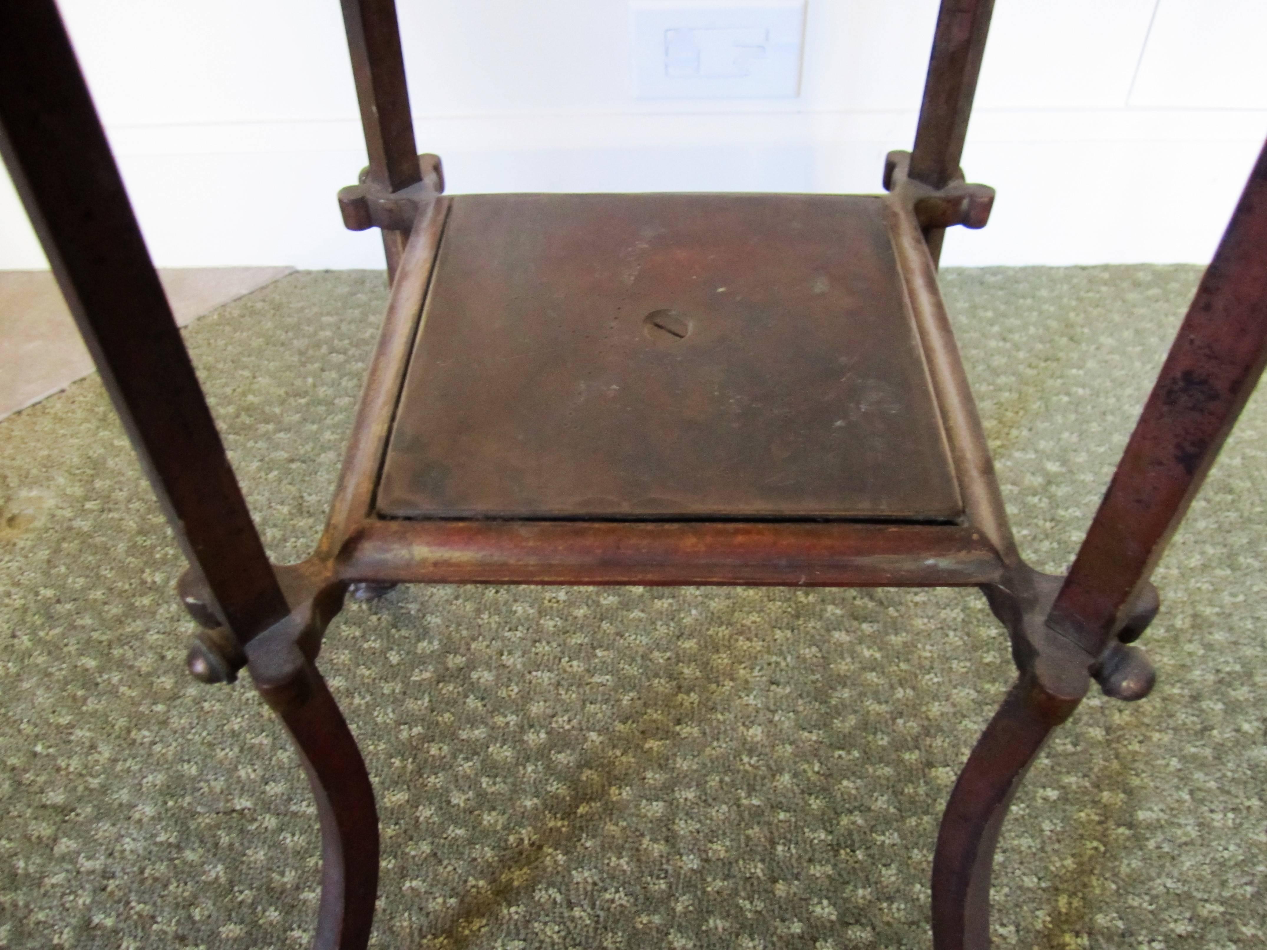 Bronze Pedestal Table with Shelf and Decorative Paw Feet, circa 19th Century 4