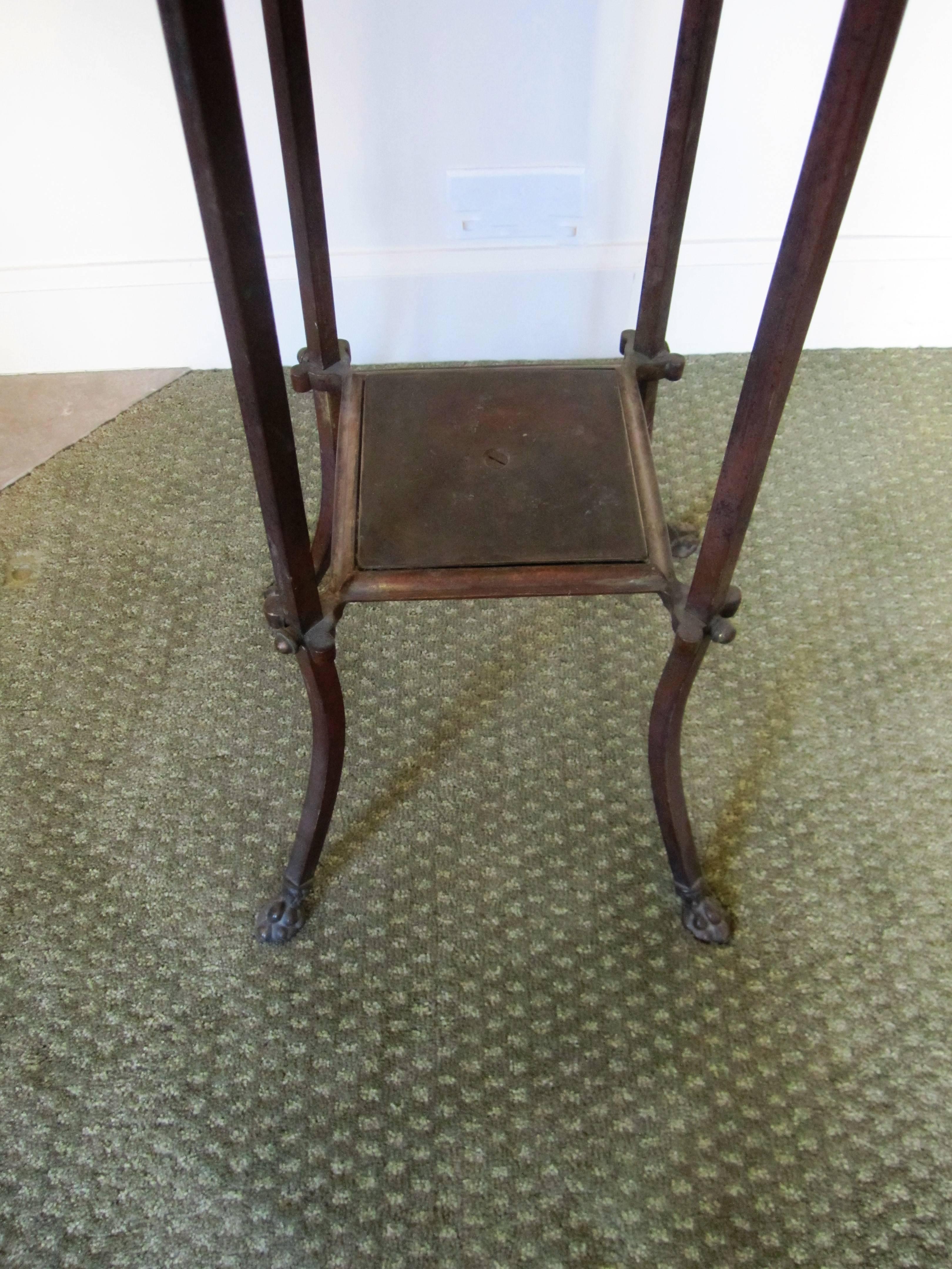 Bronze Pedestal Table with Shelf and Decorative Paw Feet, circa 19th Century 5