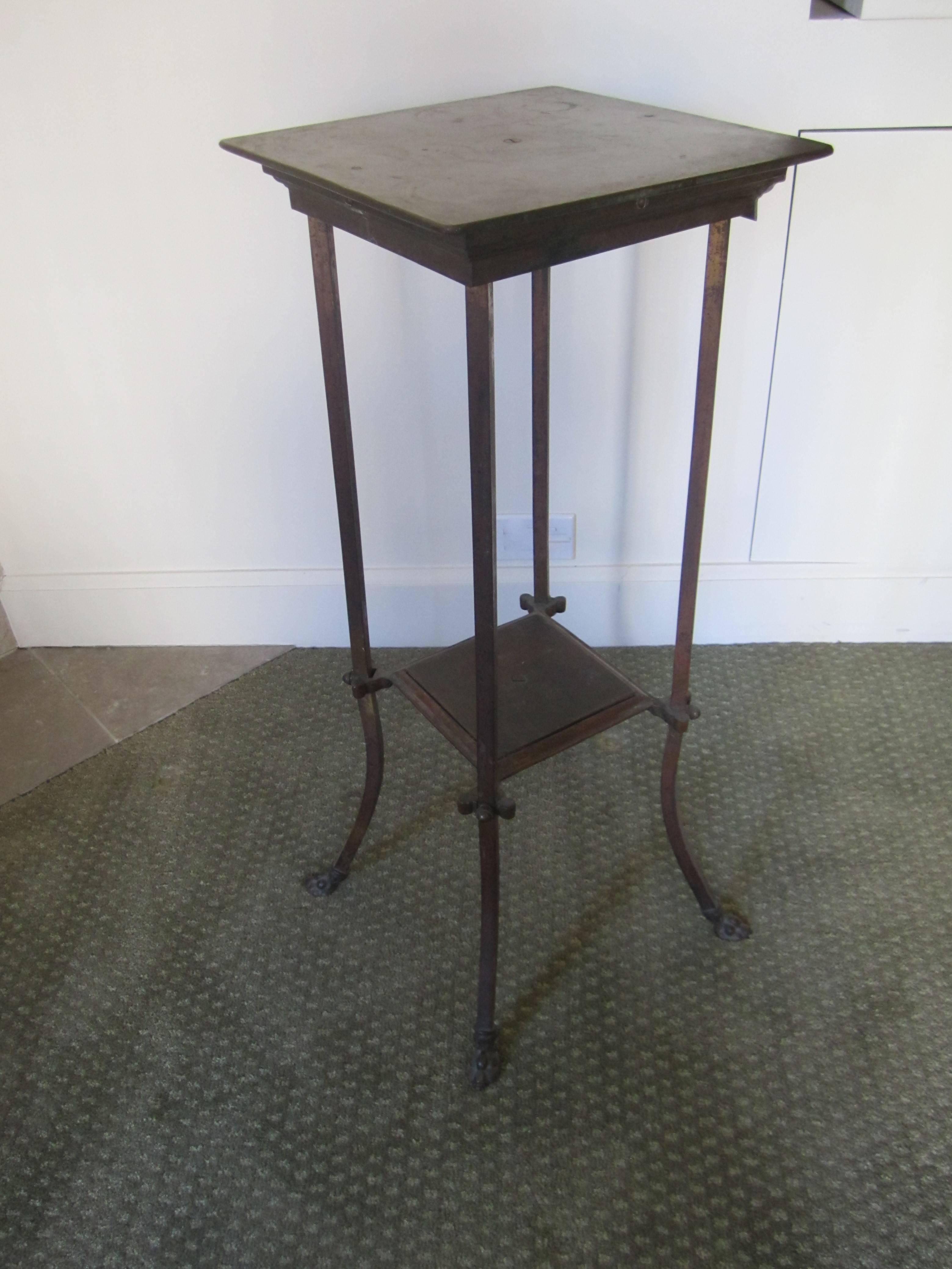 Bronze Pedestal Table with Shelf and Decorative Paw Feet, circa 19th Century In Fair Condition In New York, NY
