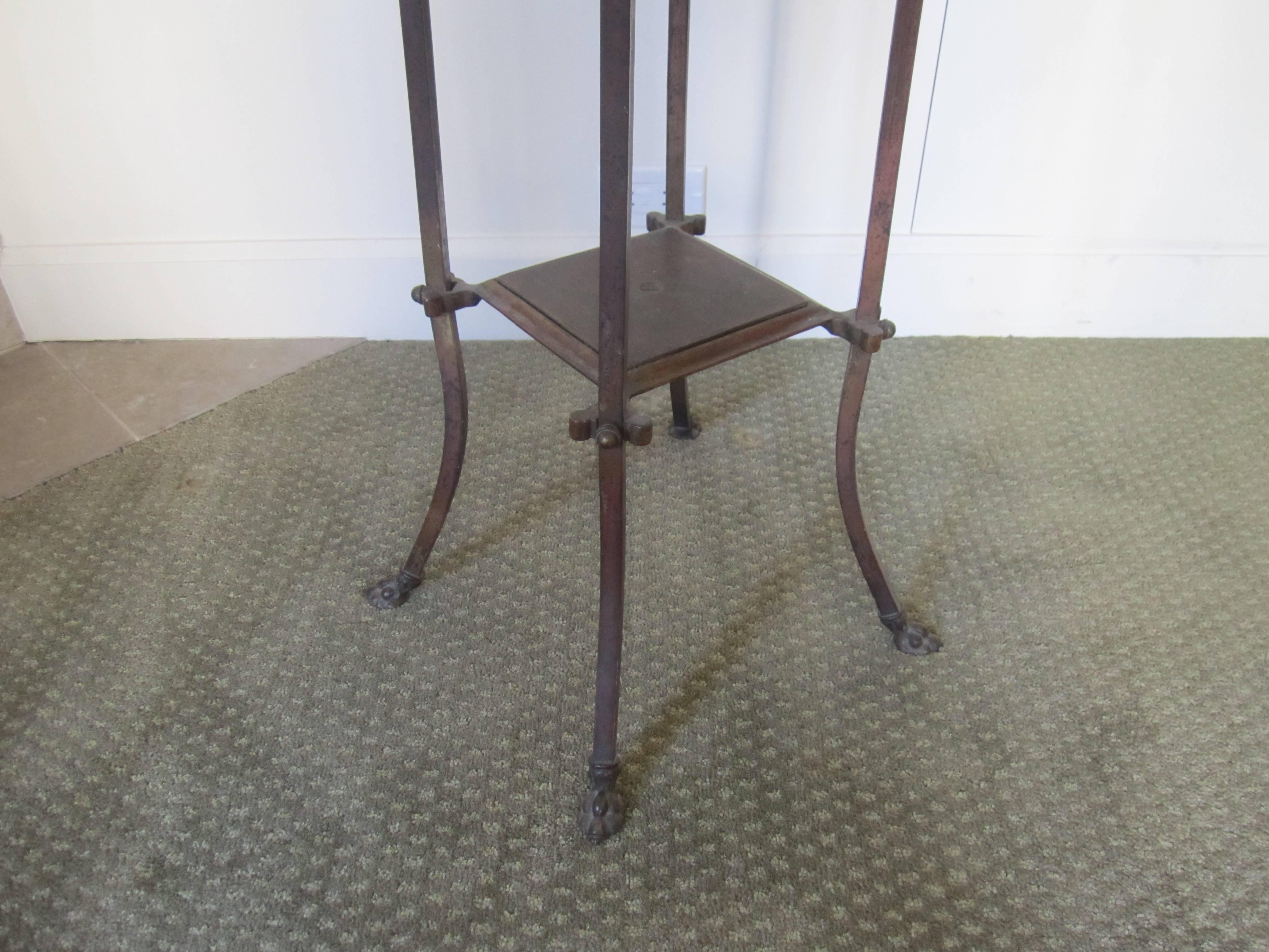 Bronze Pedestal Table with Shelf and Decorative Paw Feet, circa 19th Century 3