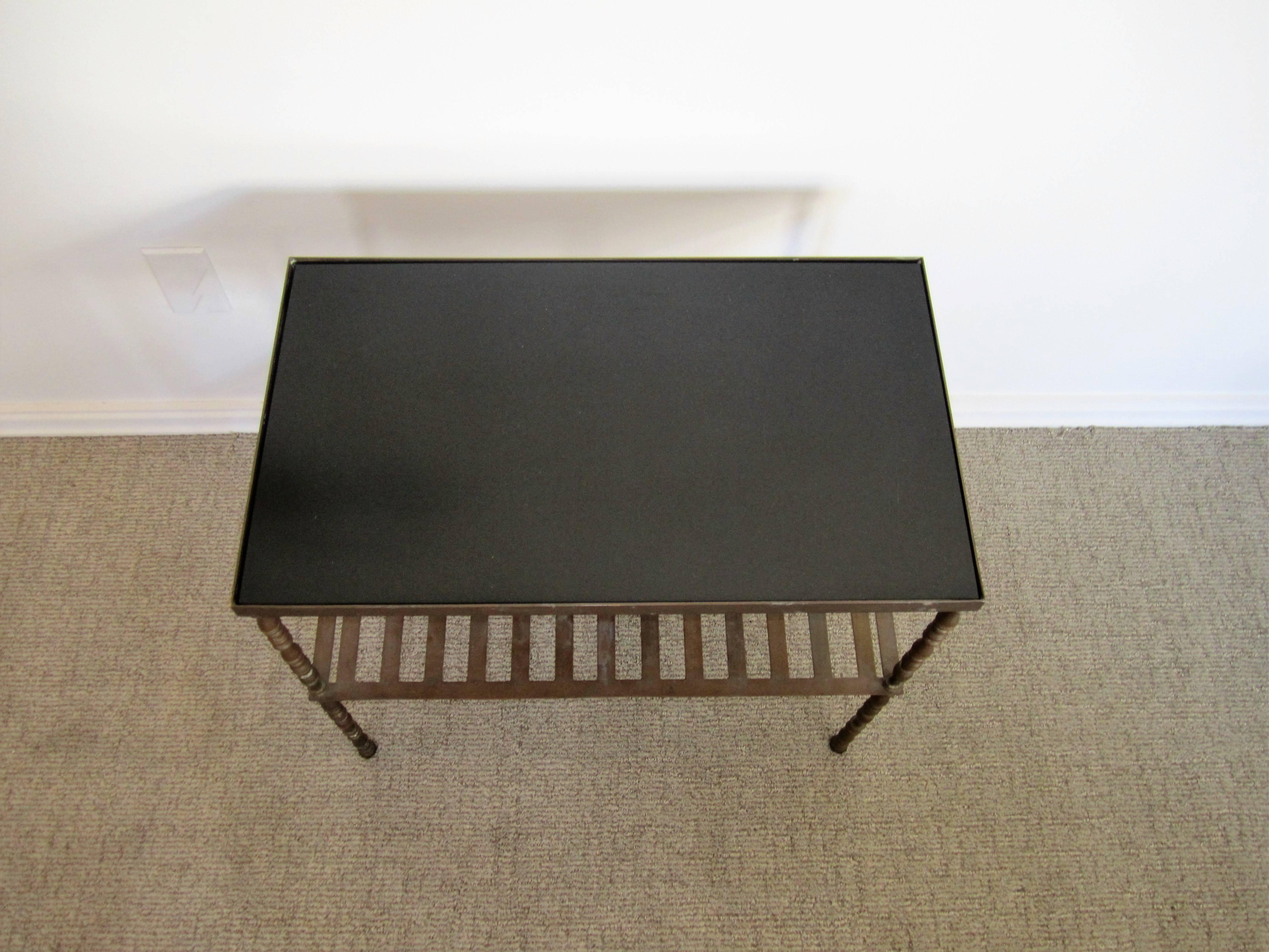 Vintage Bronze and Black Glass Top Bookcase, Bar or End Table, French In Excellent Condition In New York, NY