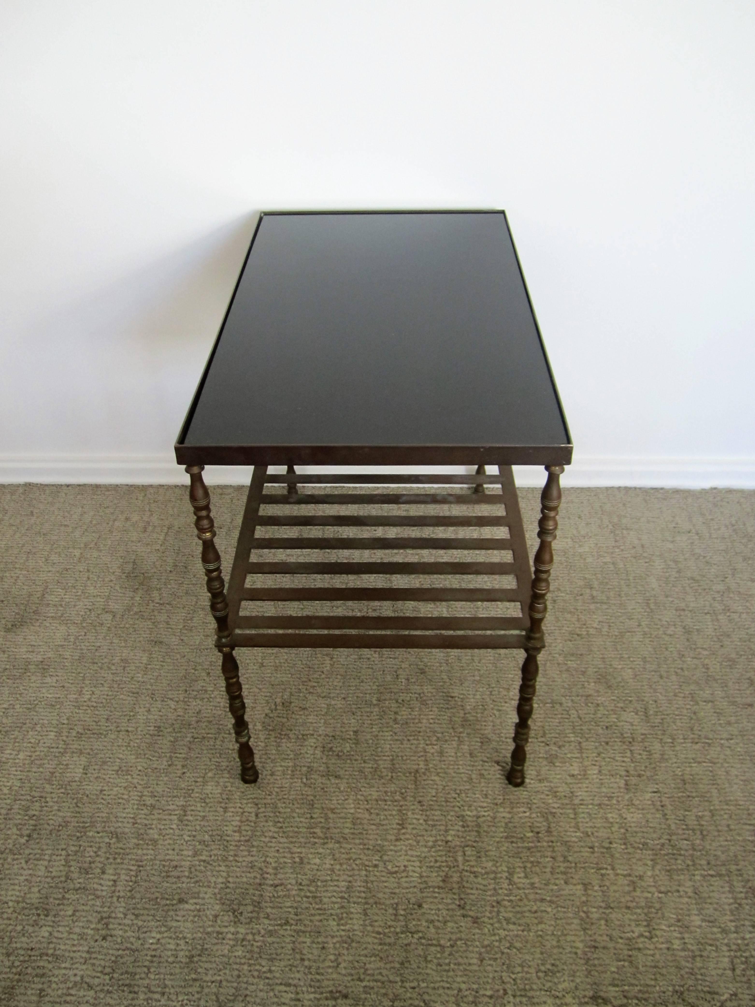 Vintage Bronze and Black Glass Top Bookcase, Bar or End Table, French 6