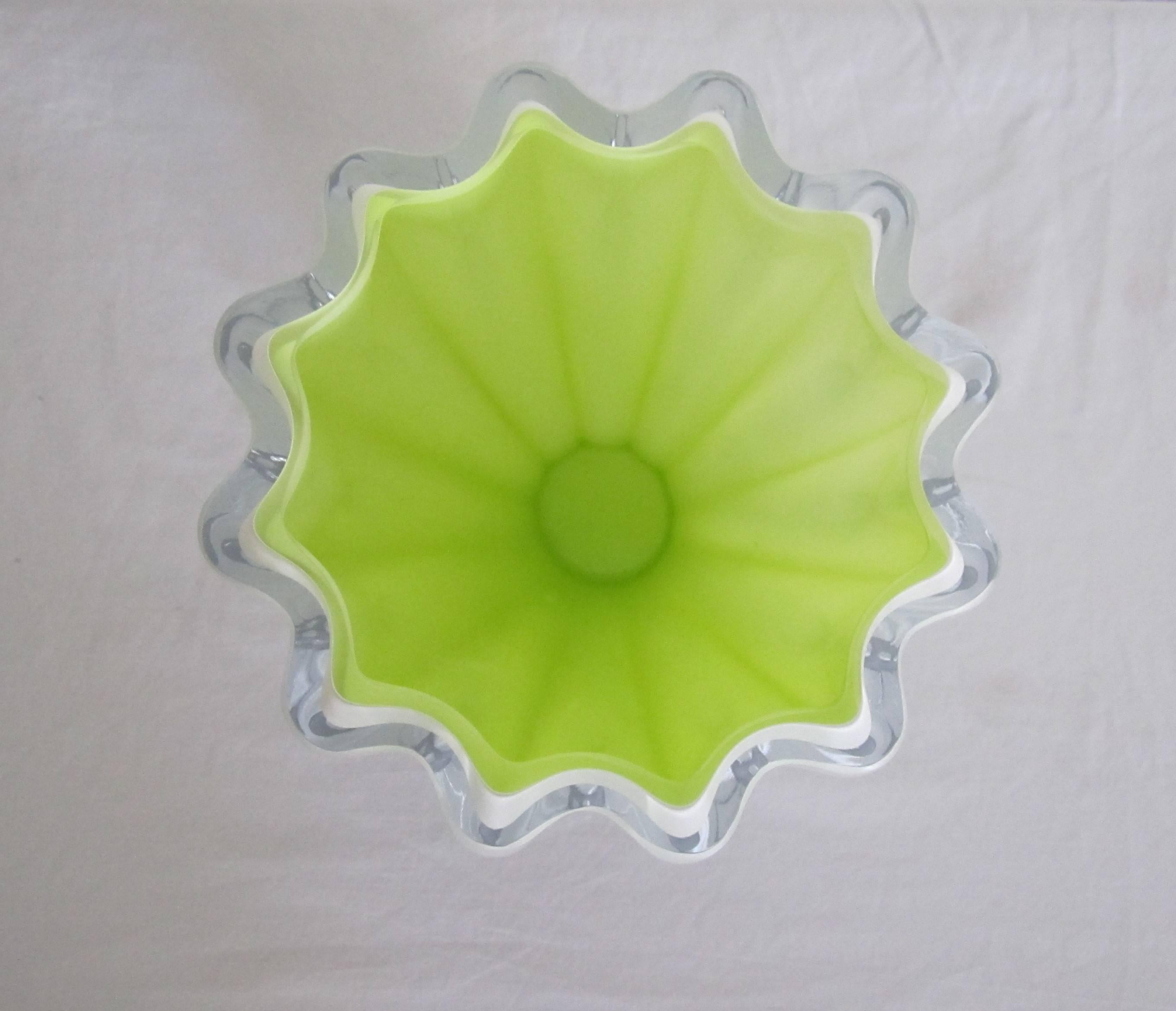 Postmodern White and Neon Yellow Art Glass Vase from Sweden In Excellent Condition For Sale In New York, NY