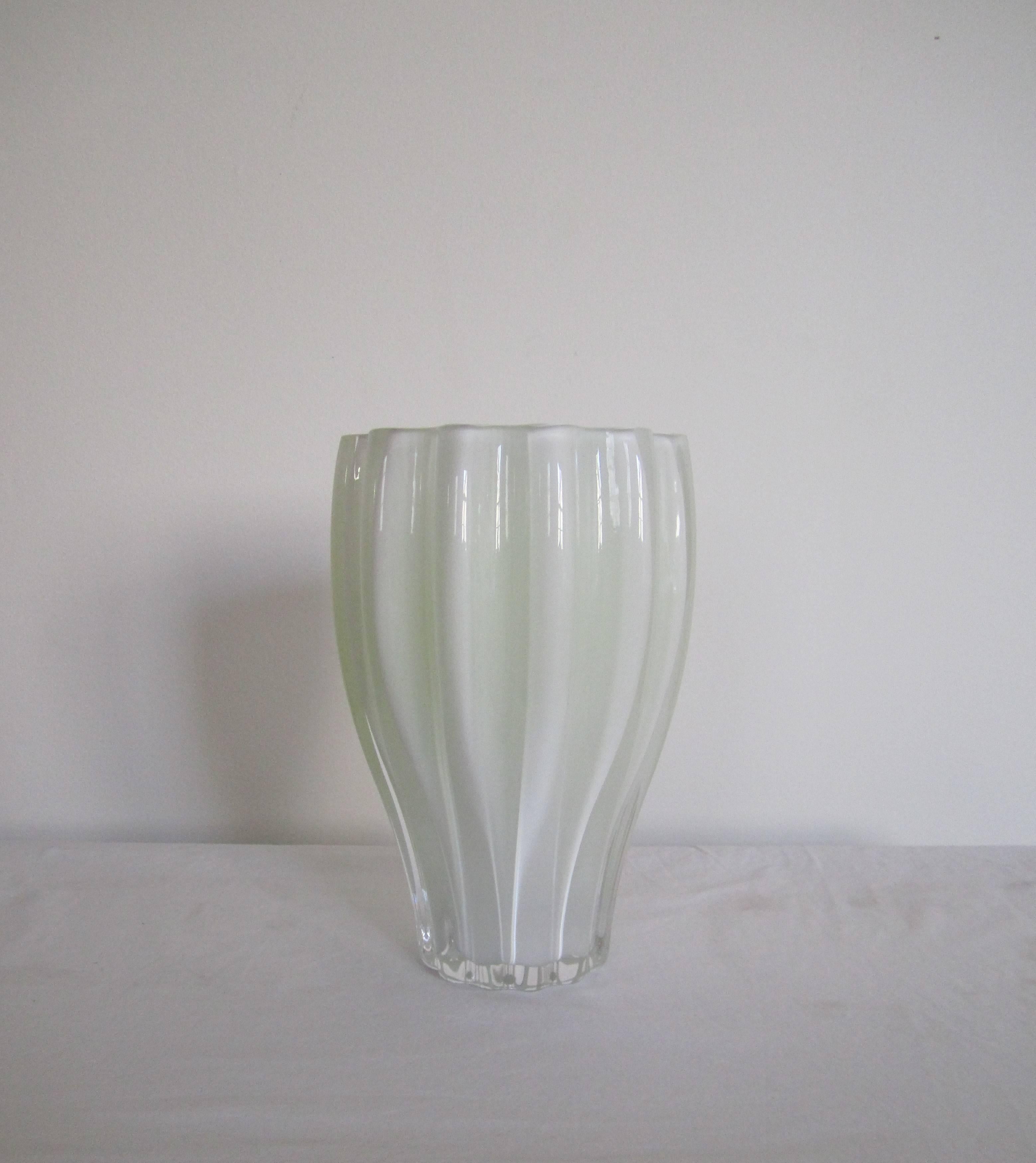 Swedish Postmodern White and Neon Yellow Art Glass Vase from Sweden For Sale