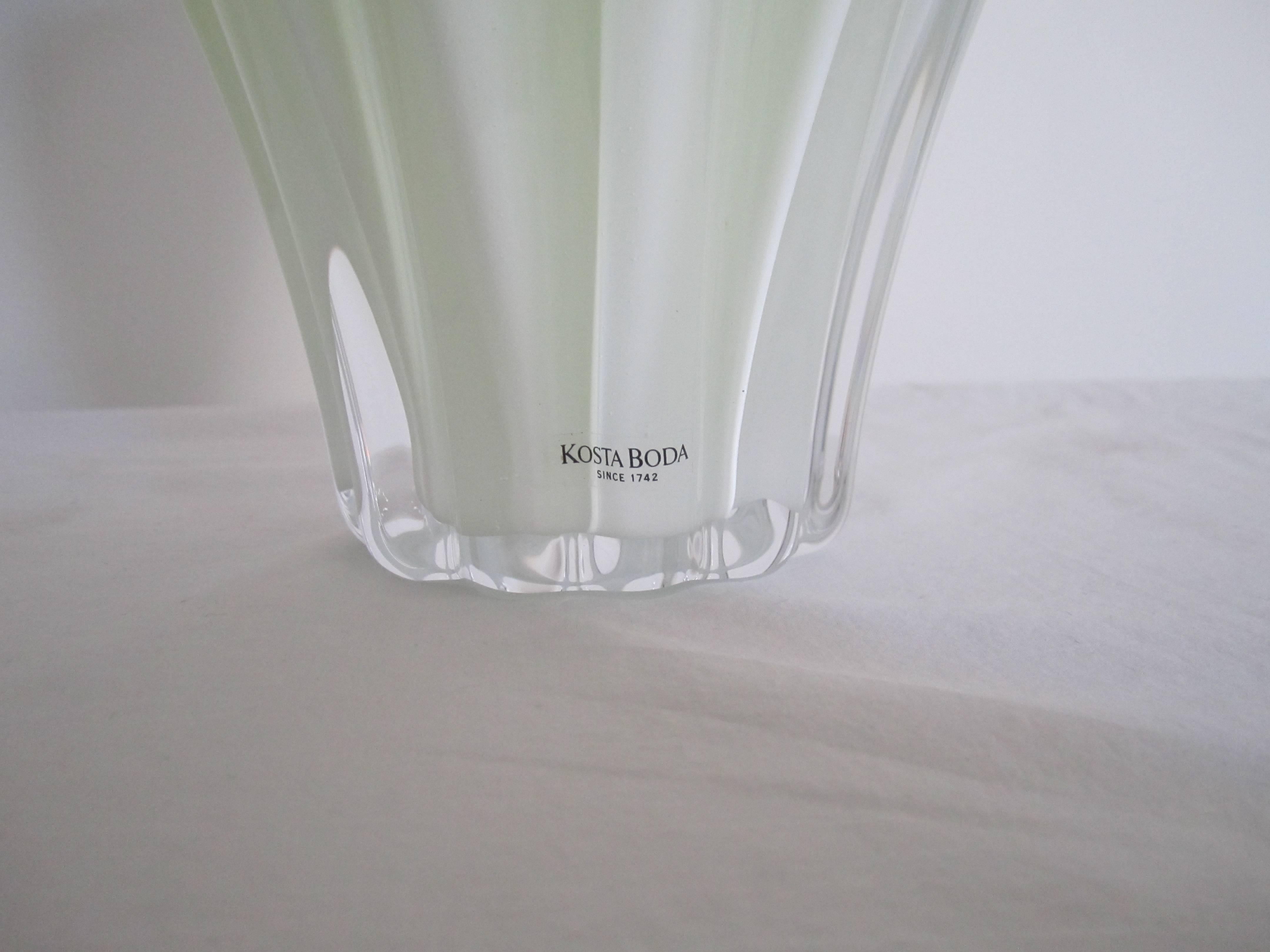 Crystal Postmodern White and Neon Yellow Art Glass Vase from Sweden For Sale