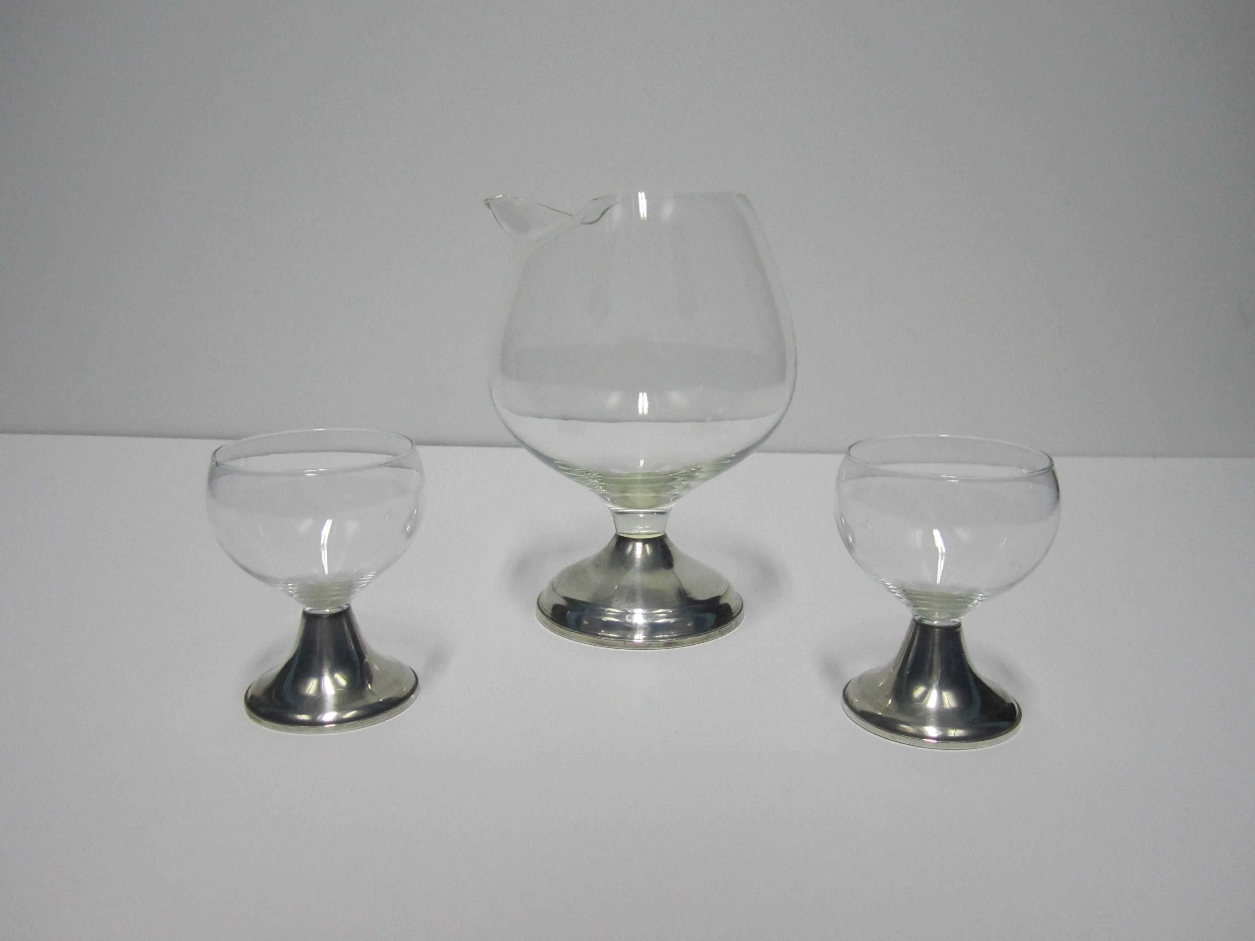 Mid-Century Modern Sterling Silver Martini Spirits Decanter and Glass Set by Duchin
