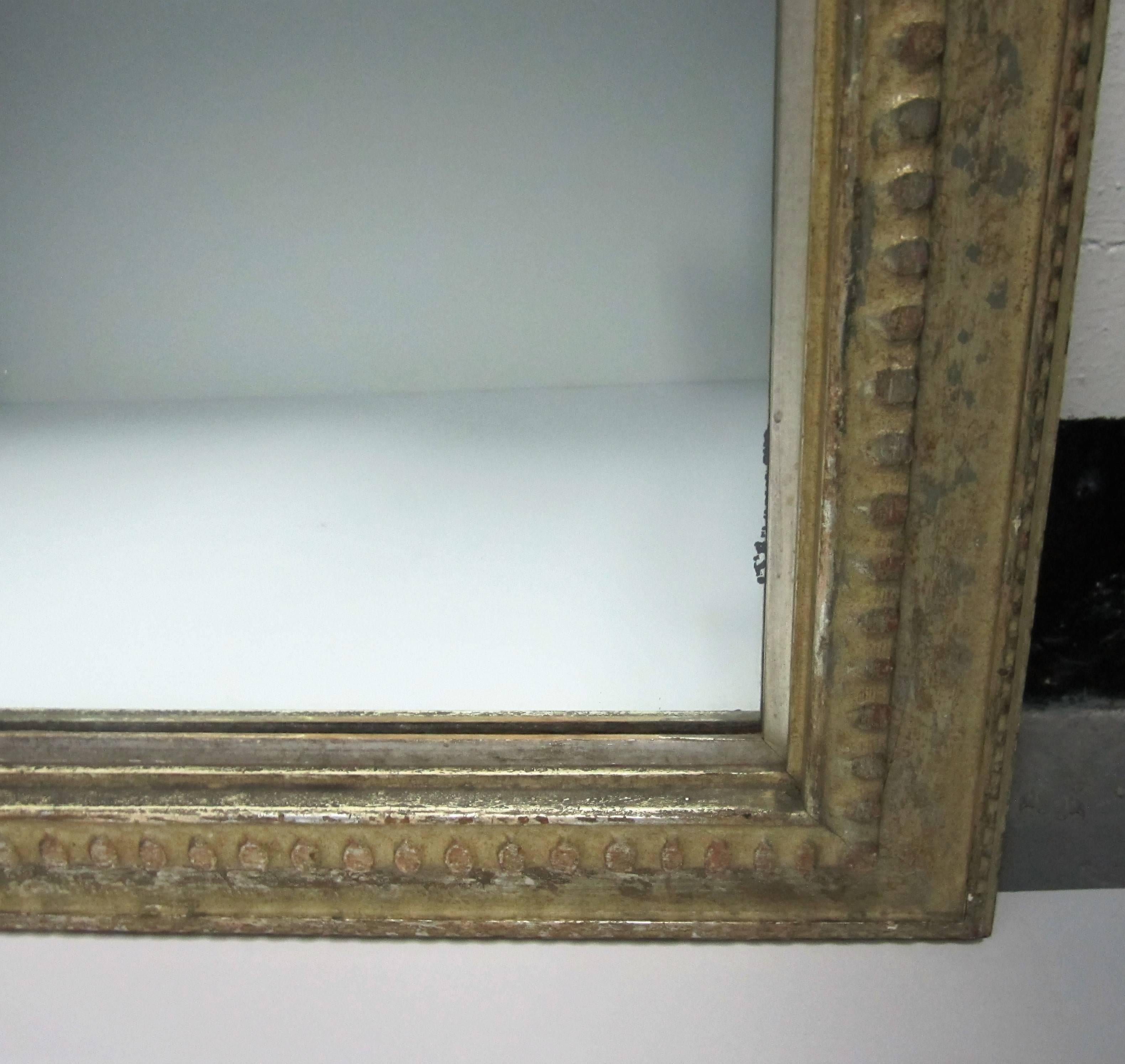 Distressed Wood and Metal Framed Wall Mirror In Good Condition In New York, NY