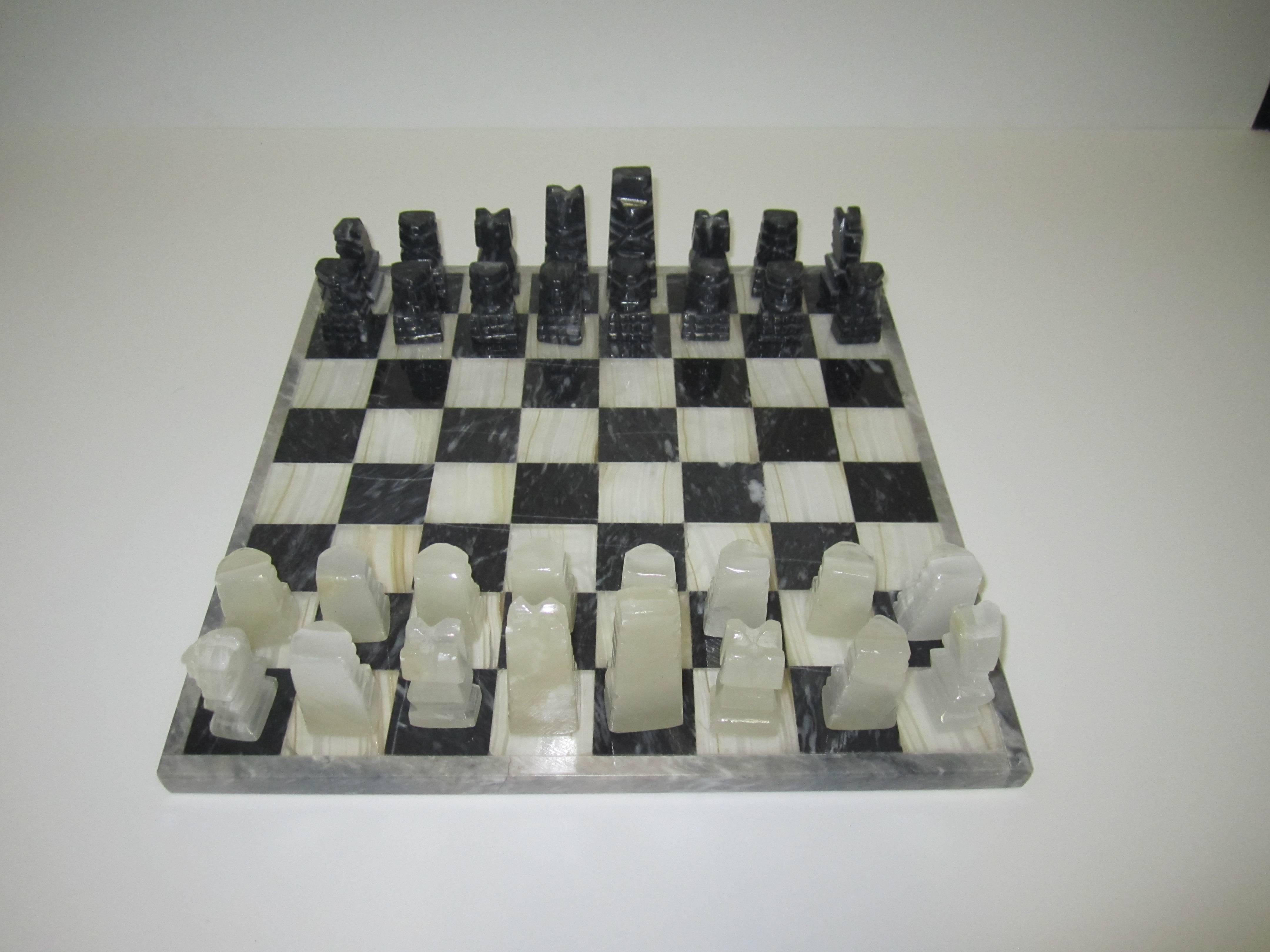 Late 20th Century Vintage Modern Black and White Marble and Onyx Chess Set, Circa 1970s