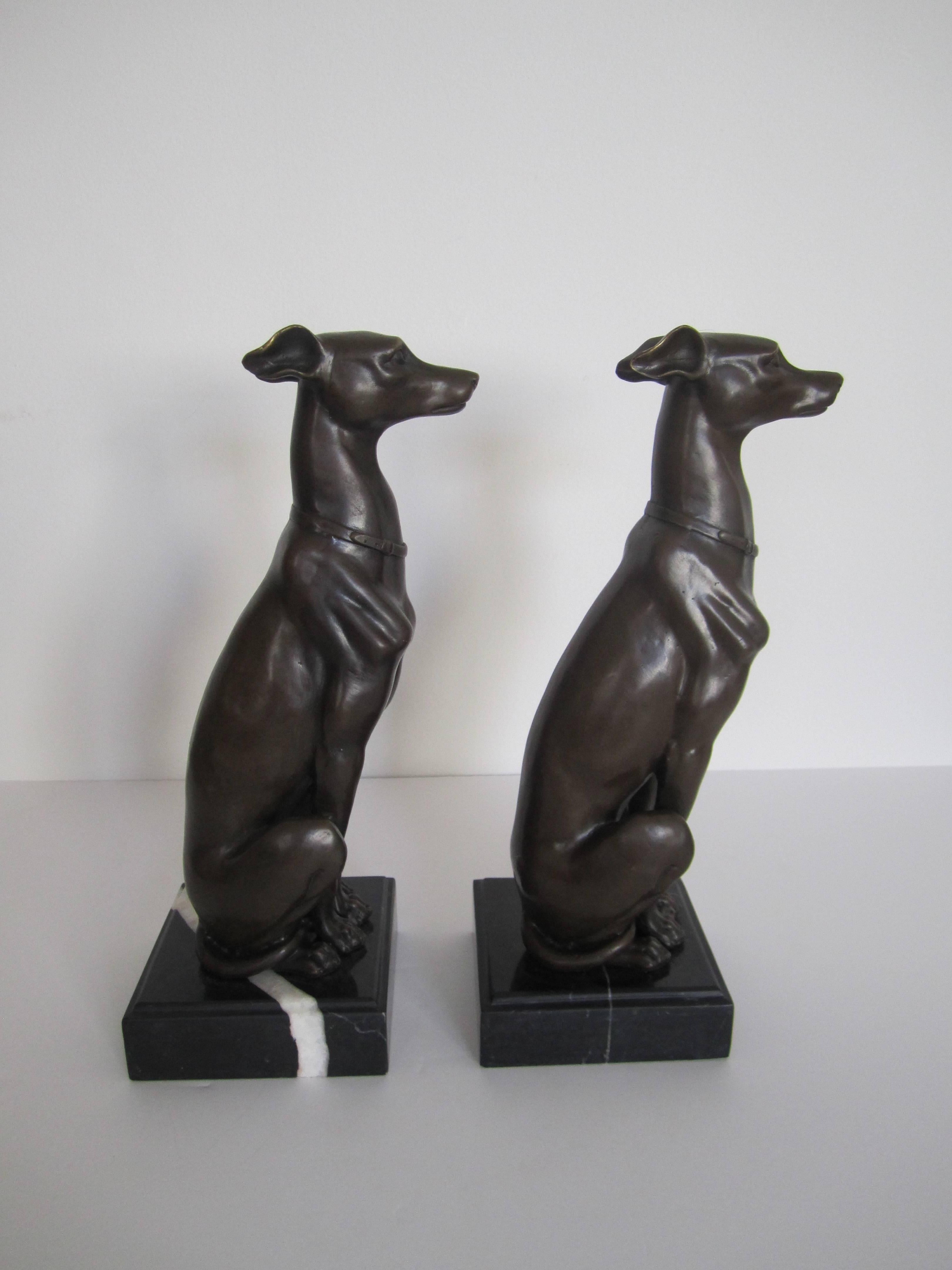 Art Deco Bronze and Marble Whippet or Greyhound Dog Sculpture Bookends 3
