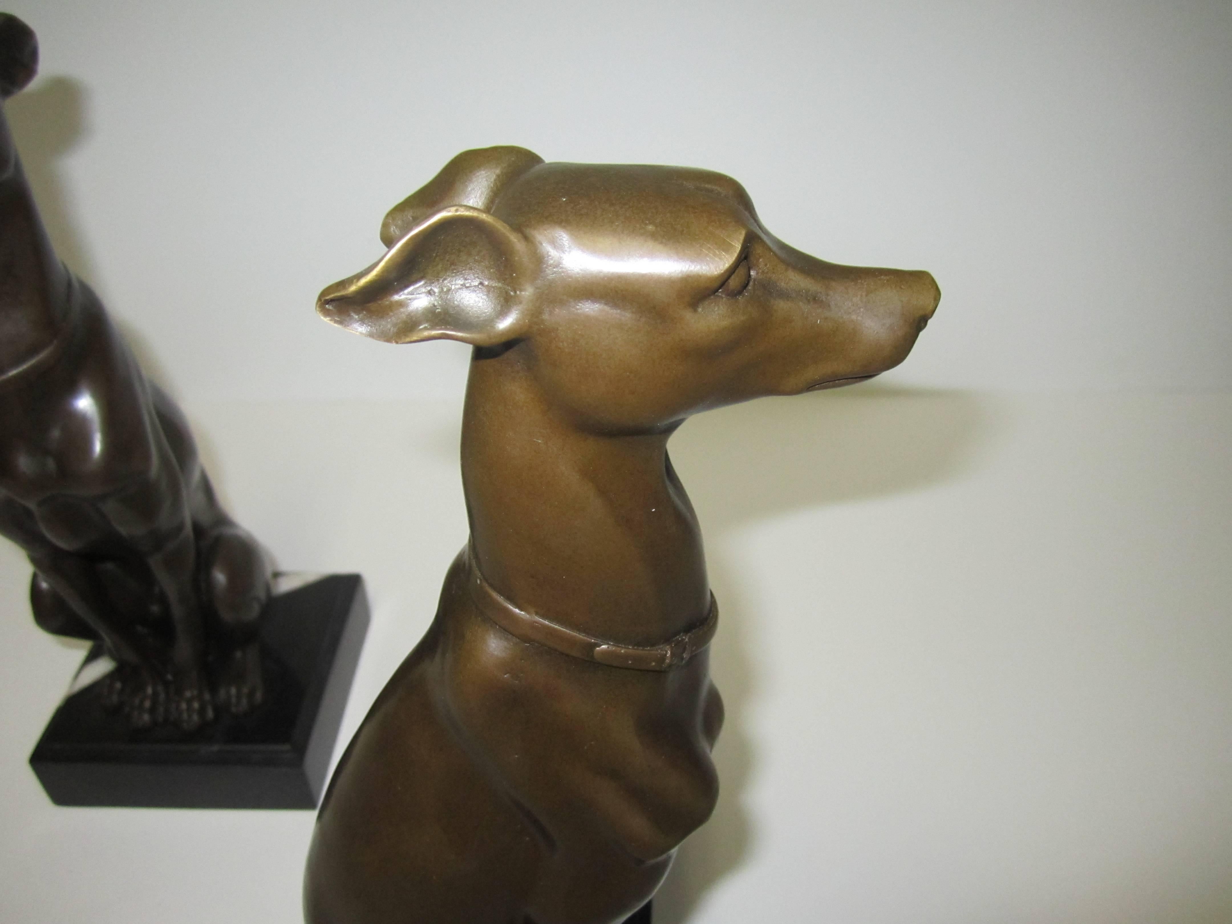 Art Deco Bronze and Marble Whippet or Greyhound Dog Sculpture Bookends 8