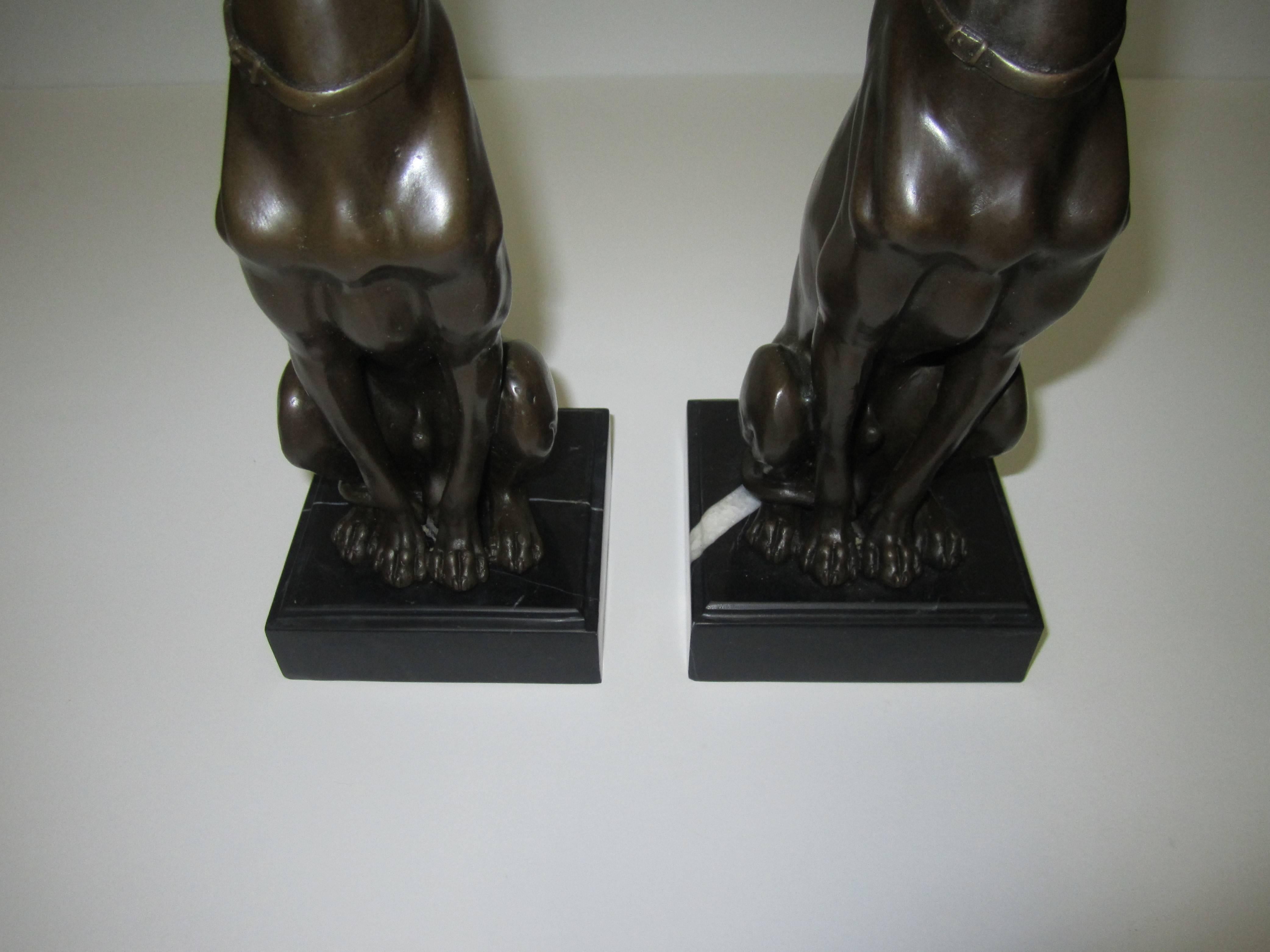 Art Deco Bronze and Marble Whippet or Greyhound Dog Sculpture Bookends 5