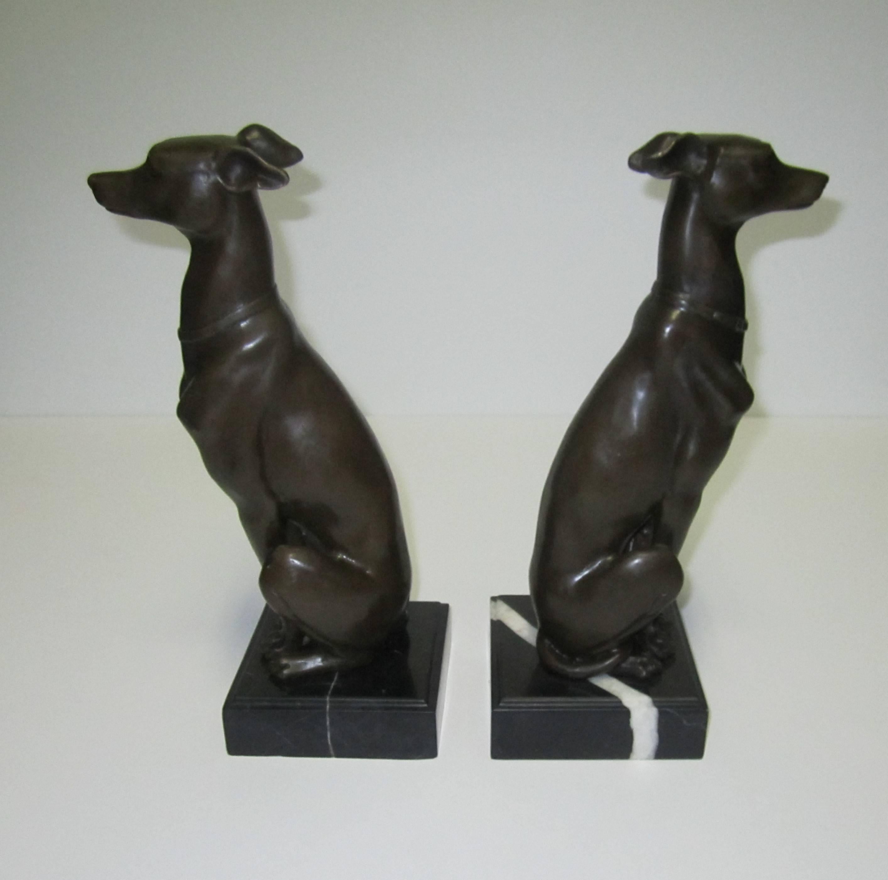 Art Deco Bronze and Marble Whippet or Greyhound Dog Sculpture Bookends 2