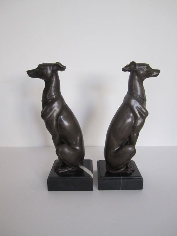 Pair Art Deco Bronze Whippet or Greyhound Dog Sculpture Bookends For