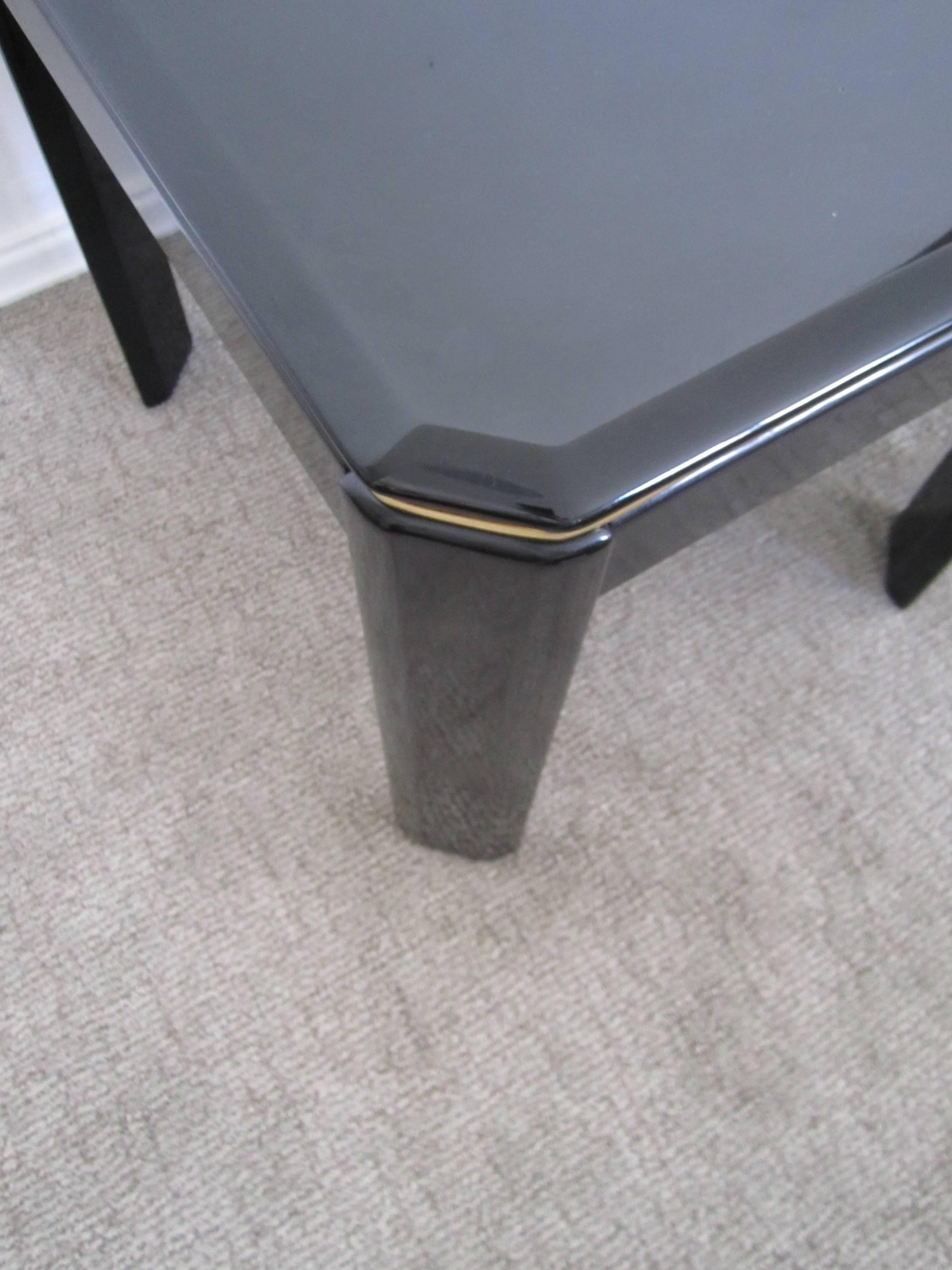 Late 20th Century Pair Vintage Square Black Lacquer and Brass End Tables
