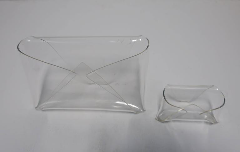 Vintage Lucite Mail And Business Card Holder Desk Set For