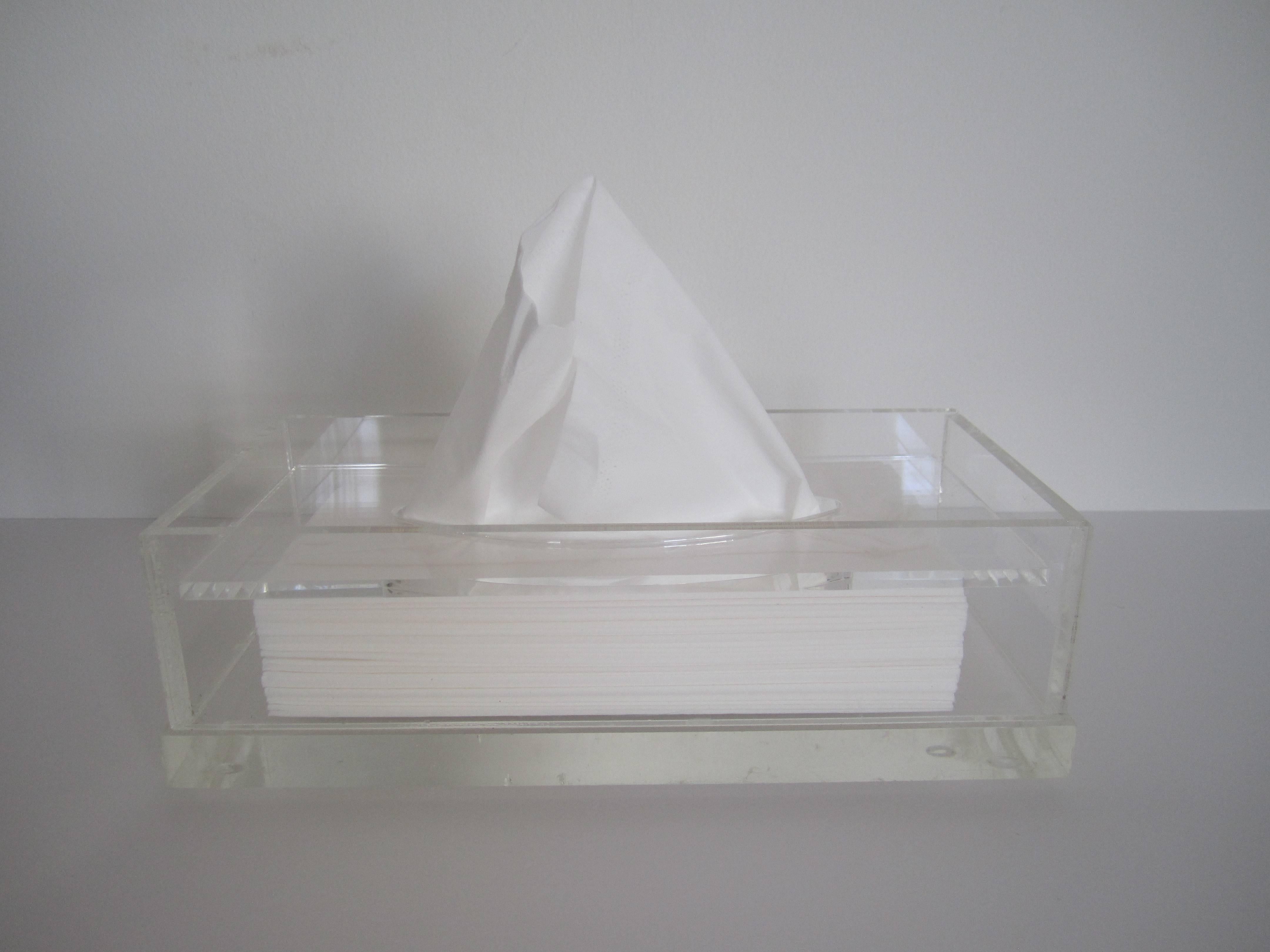 A vintage modern Lucite vanity tissue box in the style of Designer Charles Hollis Jones. Item available here online. By request, item can be made available by appointment to the Trade (in New York.) 