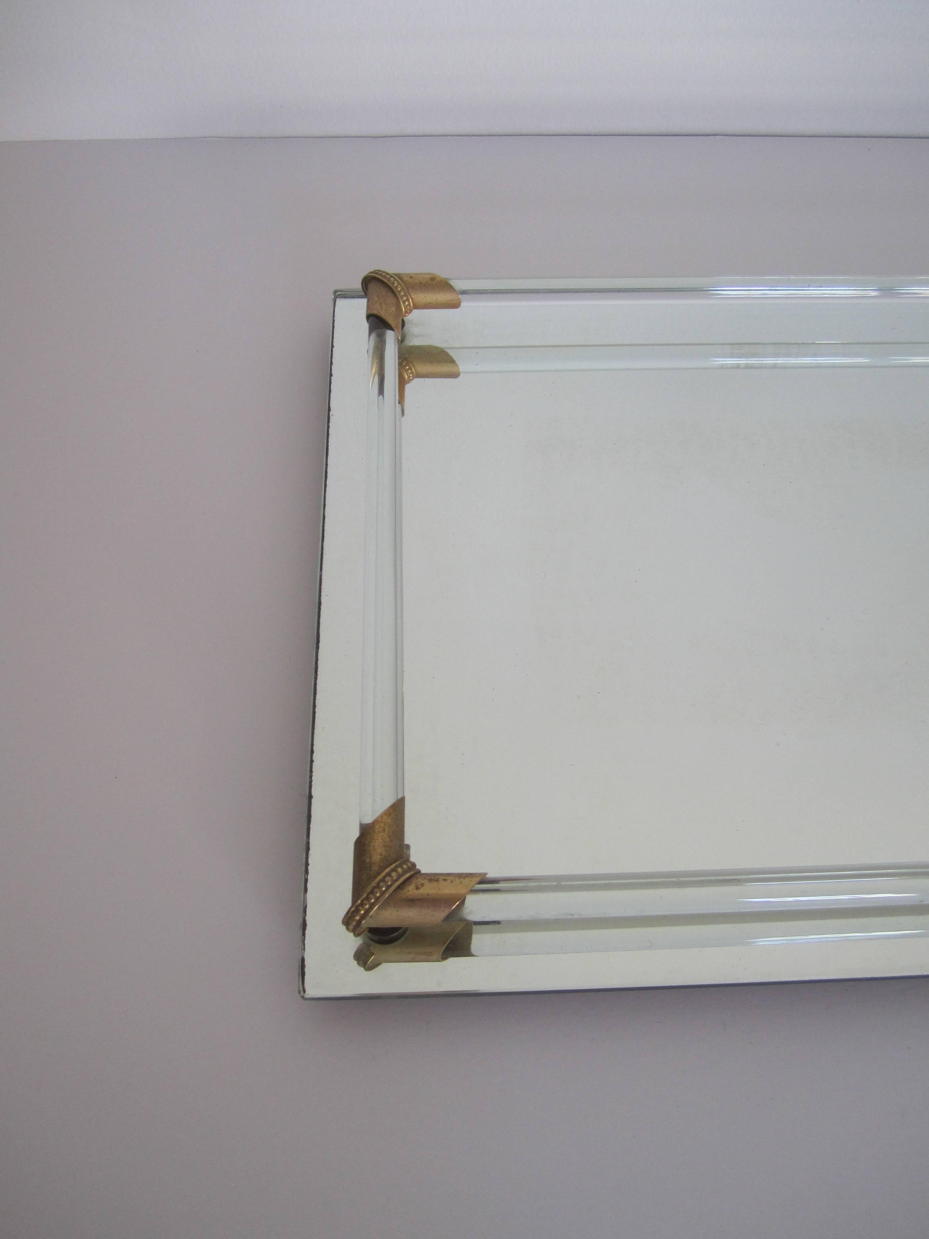 Modern Mirror Glass and Brass Vanity Tray In Good Condition In New York, NY