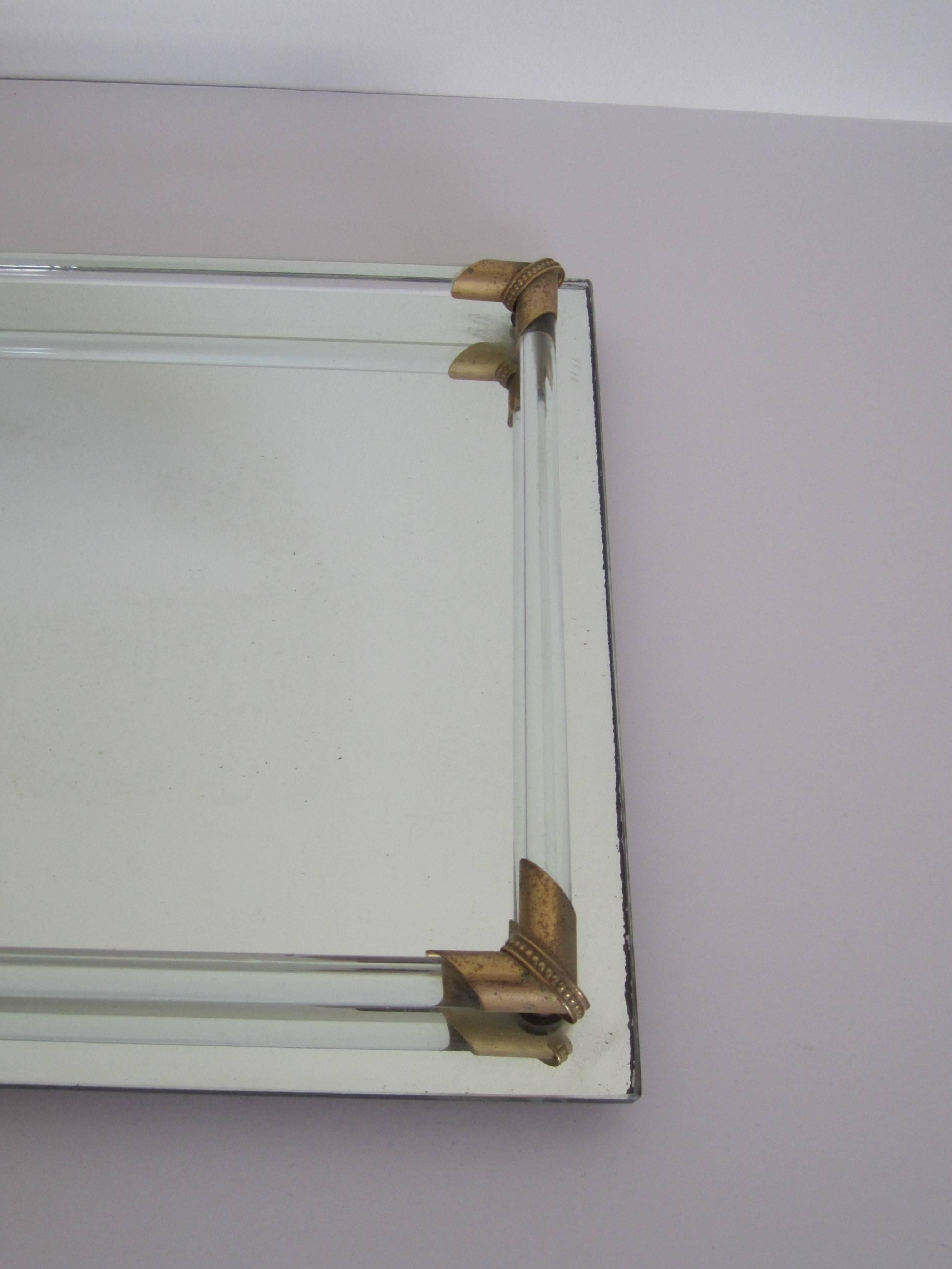 Late 20th Century Modern Mirror Glass and Brass Vanity Tray