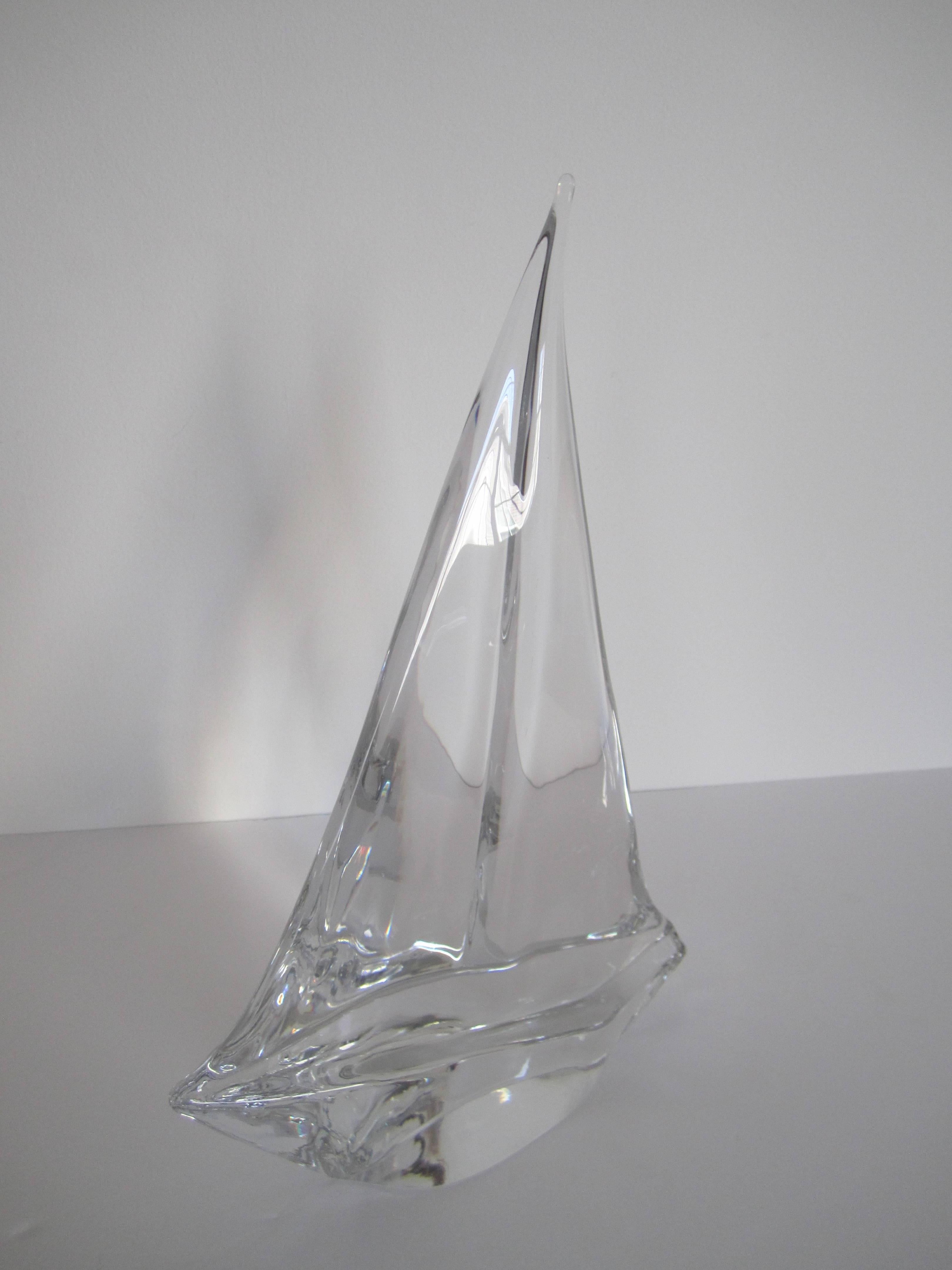 Substantial Daum Crystal Sailboat Yacht Sculpture 1