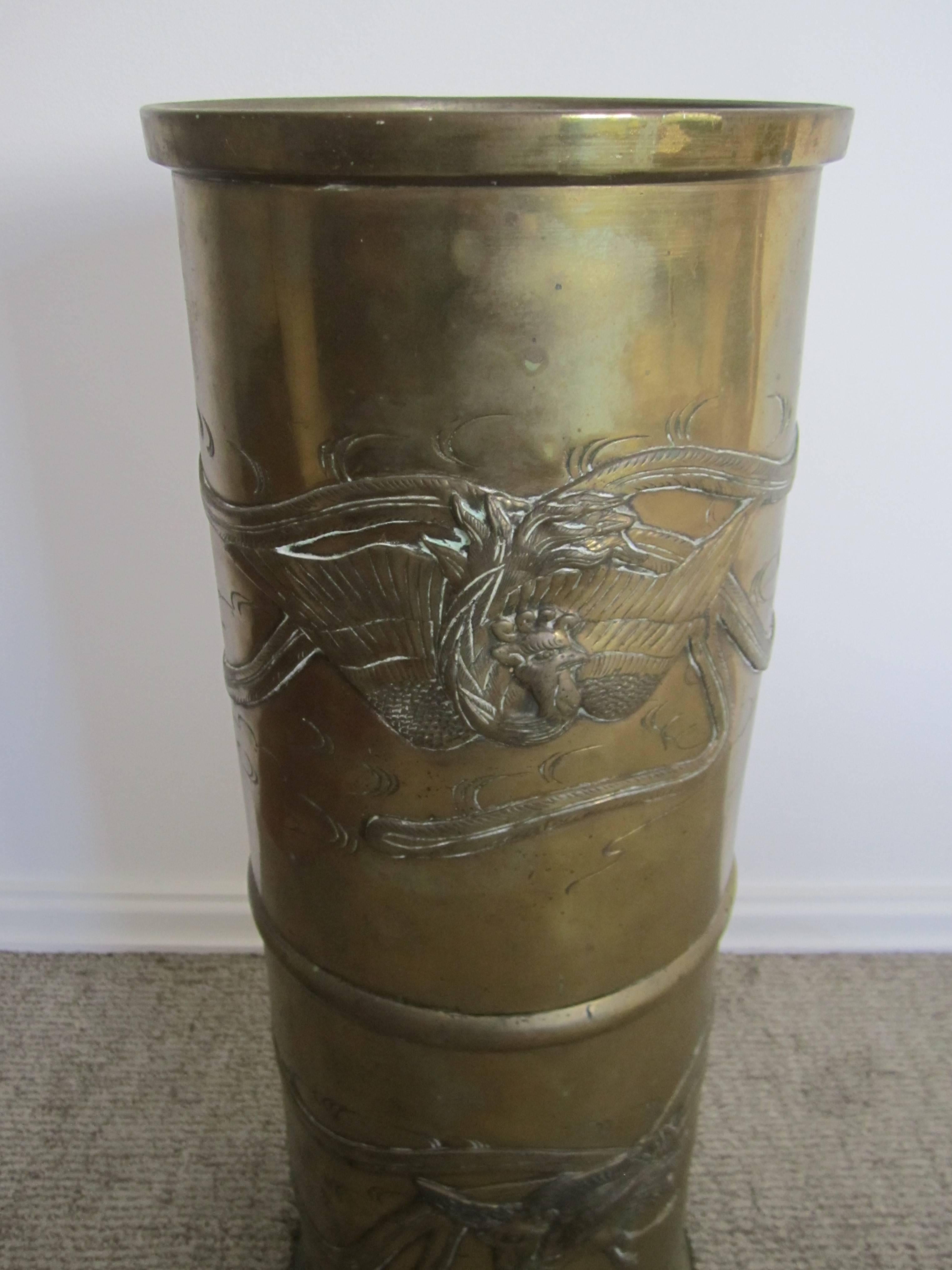 19th Century Substantial Brass Umbrella Stand with Embossed Decorative Detailing