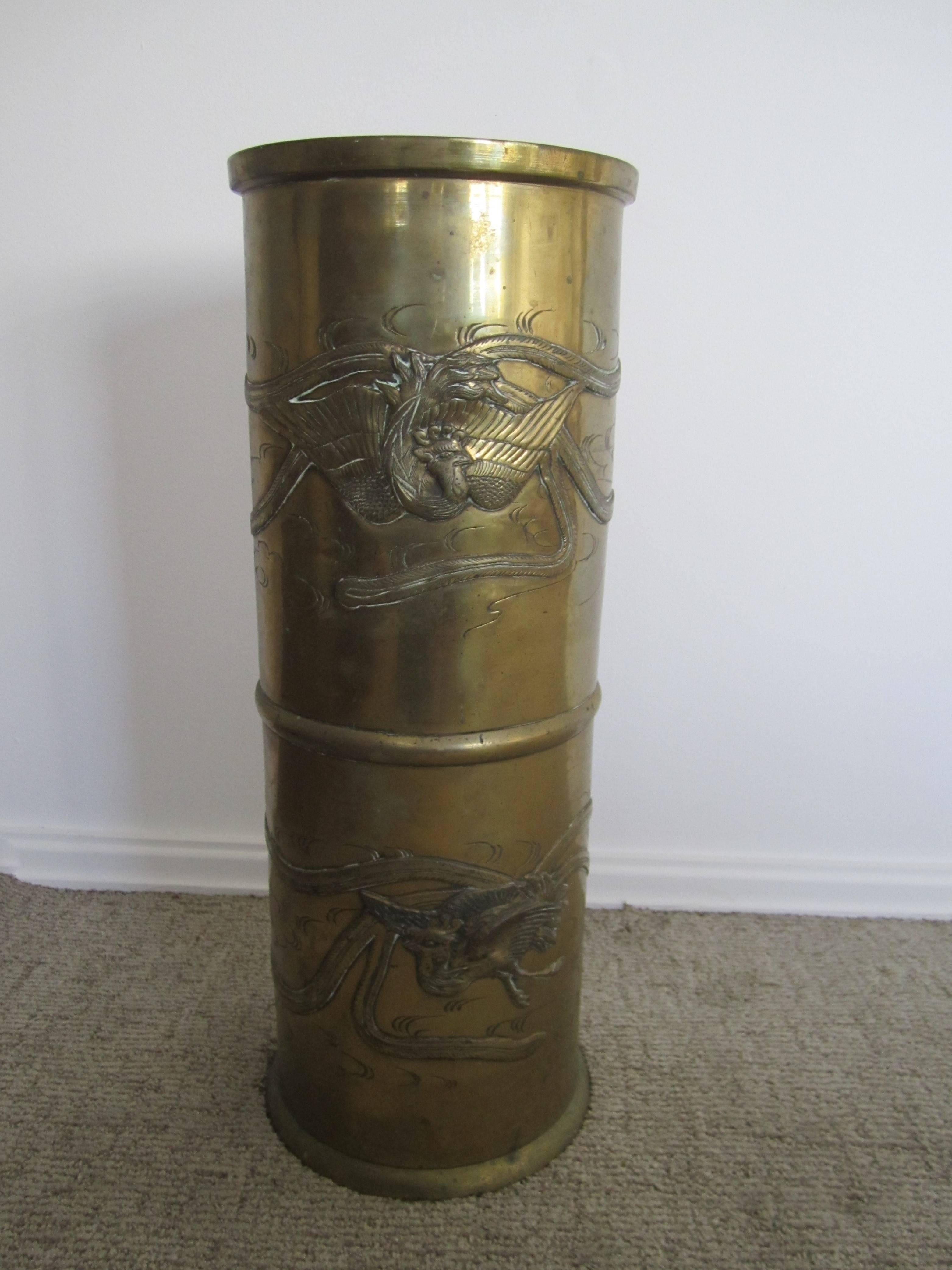Substantial Brass Umbrella Stand with Embossed Decorative Detailing 1
