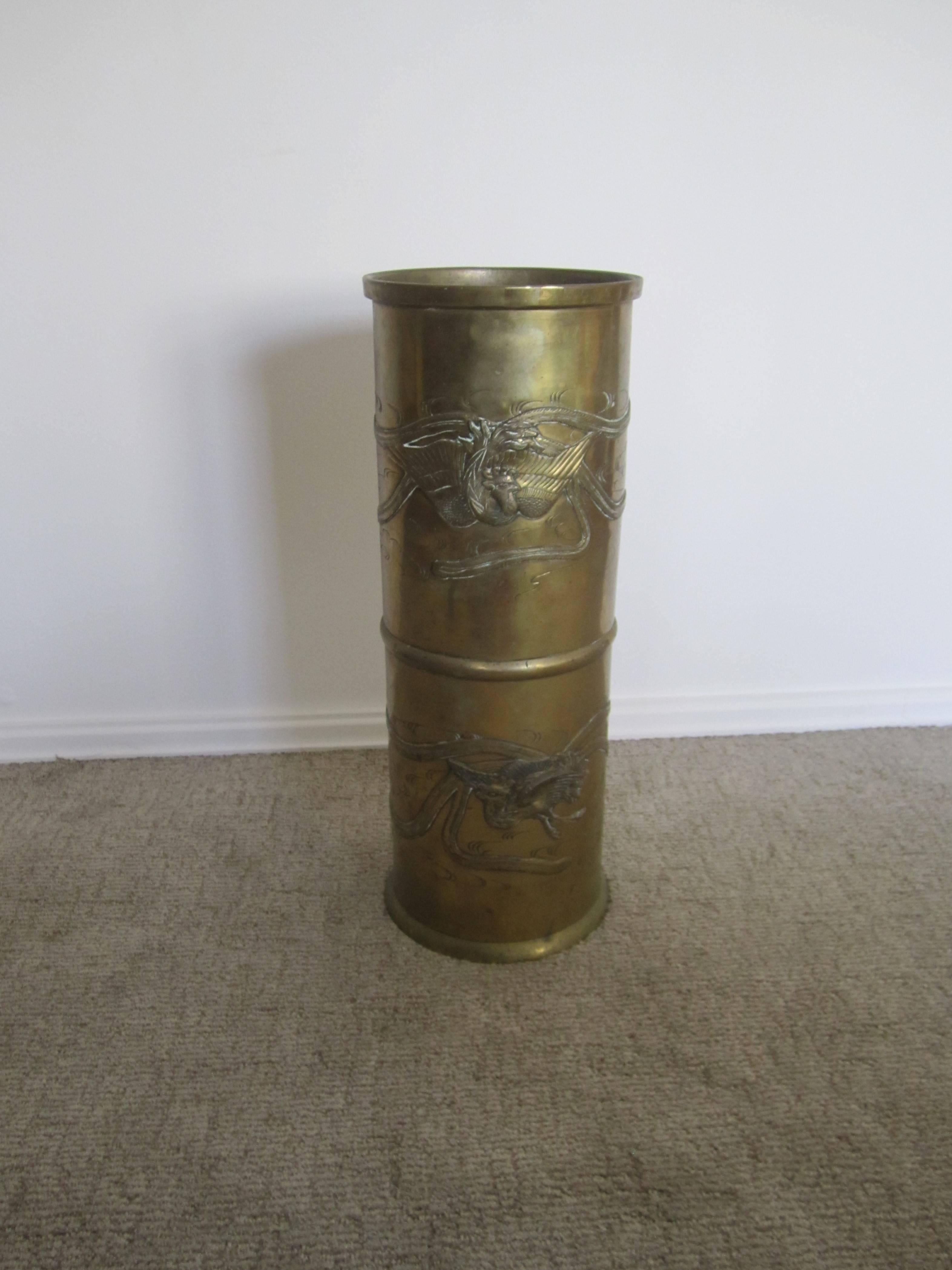 Substantial Brass Umbrella Stand with Embossed Decorative Detailing 2