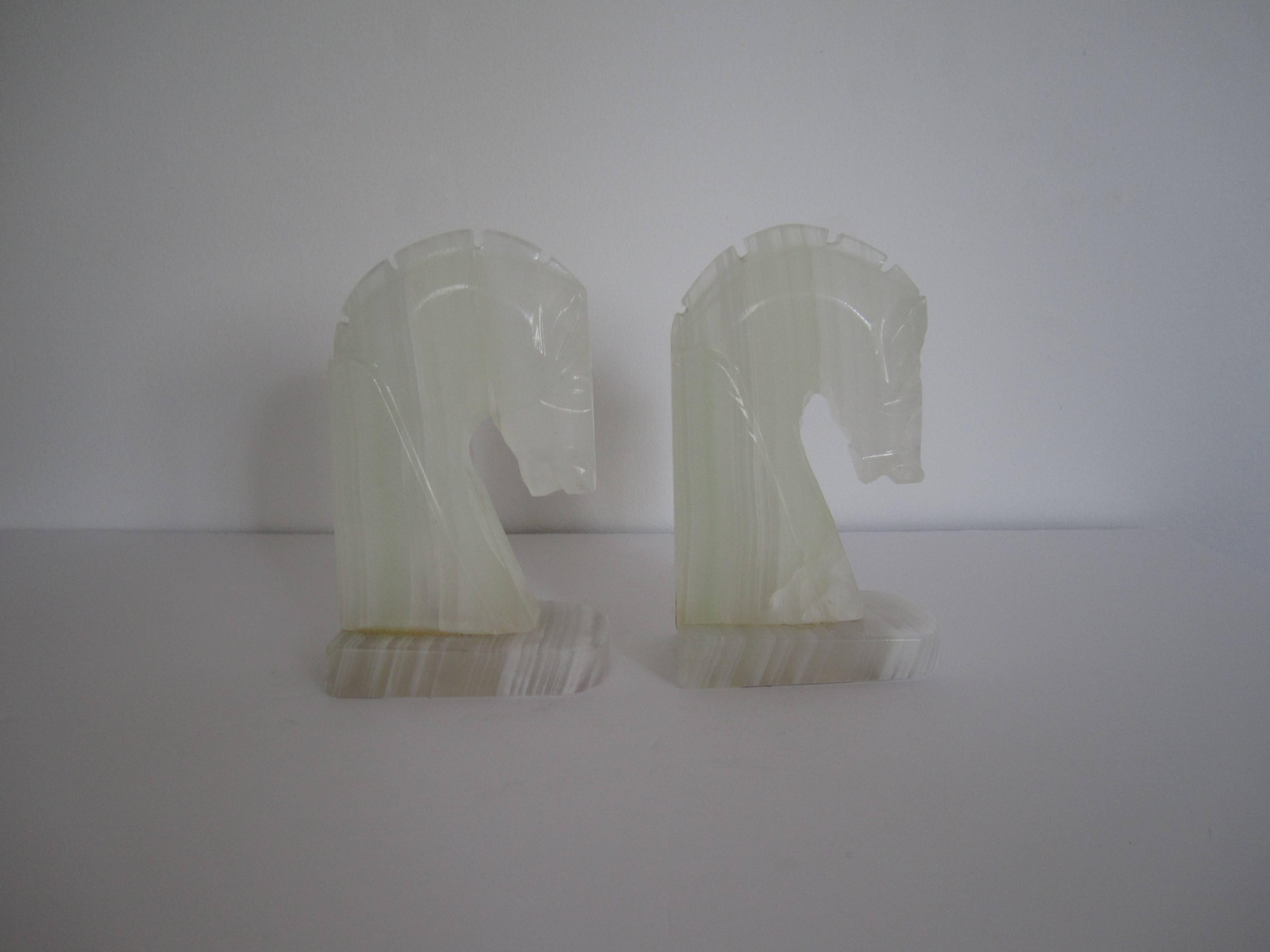Unknown Vintage Pair of White Onyx Horse Bookends, 1970s