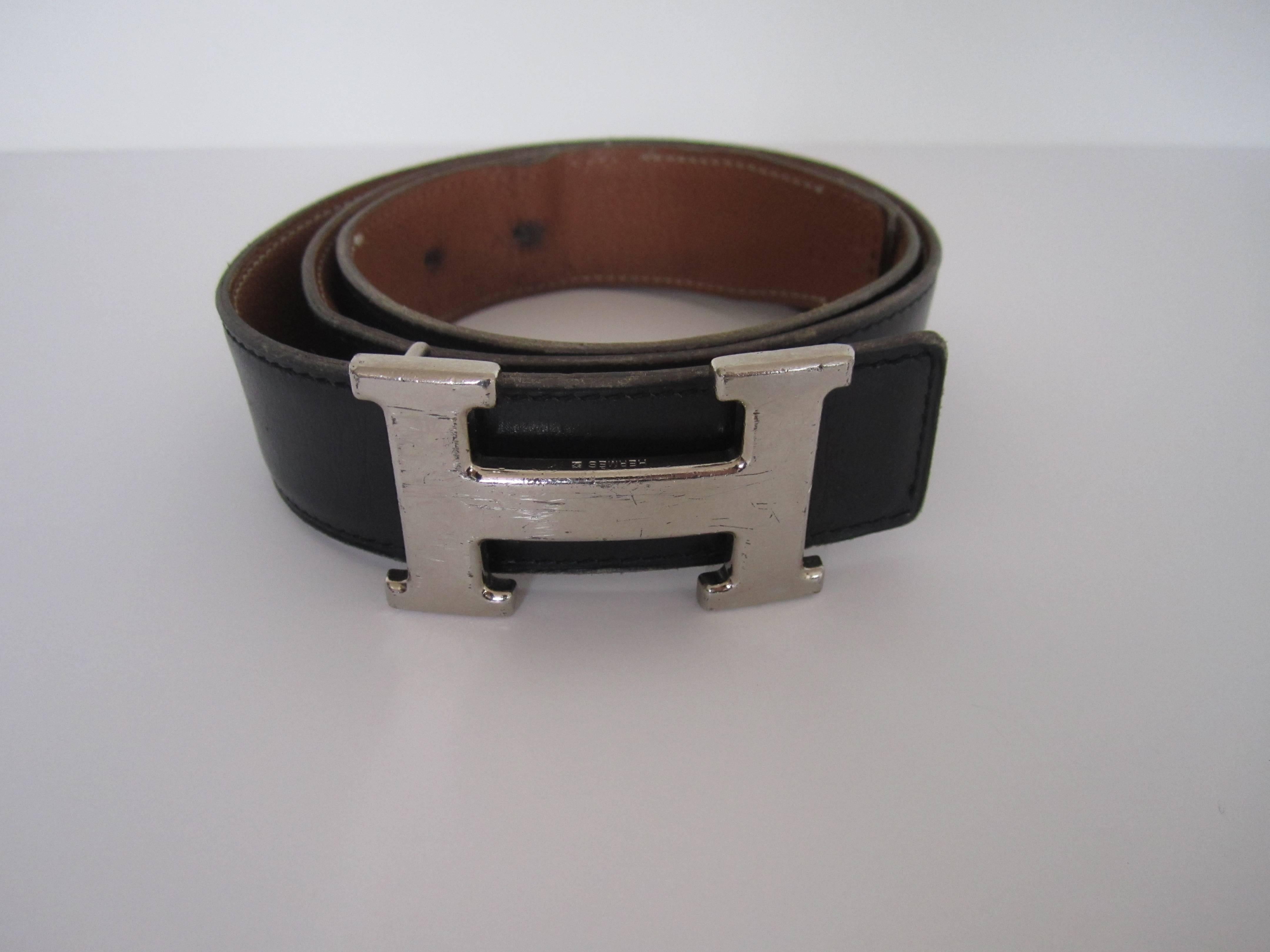 Hermès Black Leather Belt In Good Condition In New York, NY