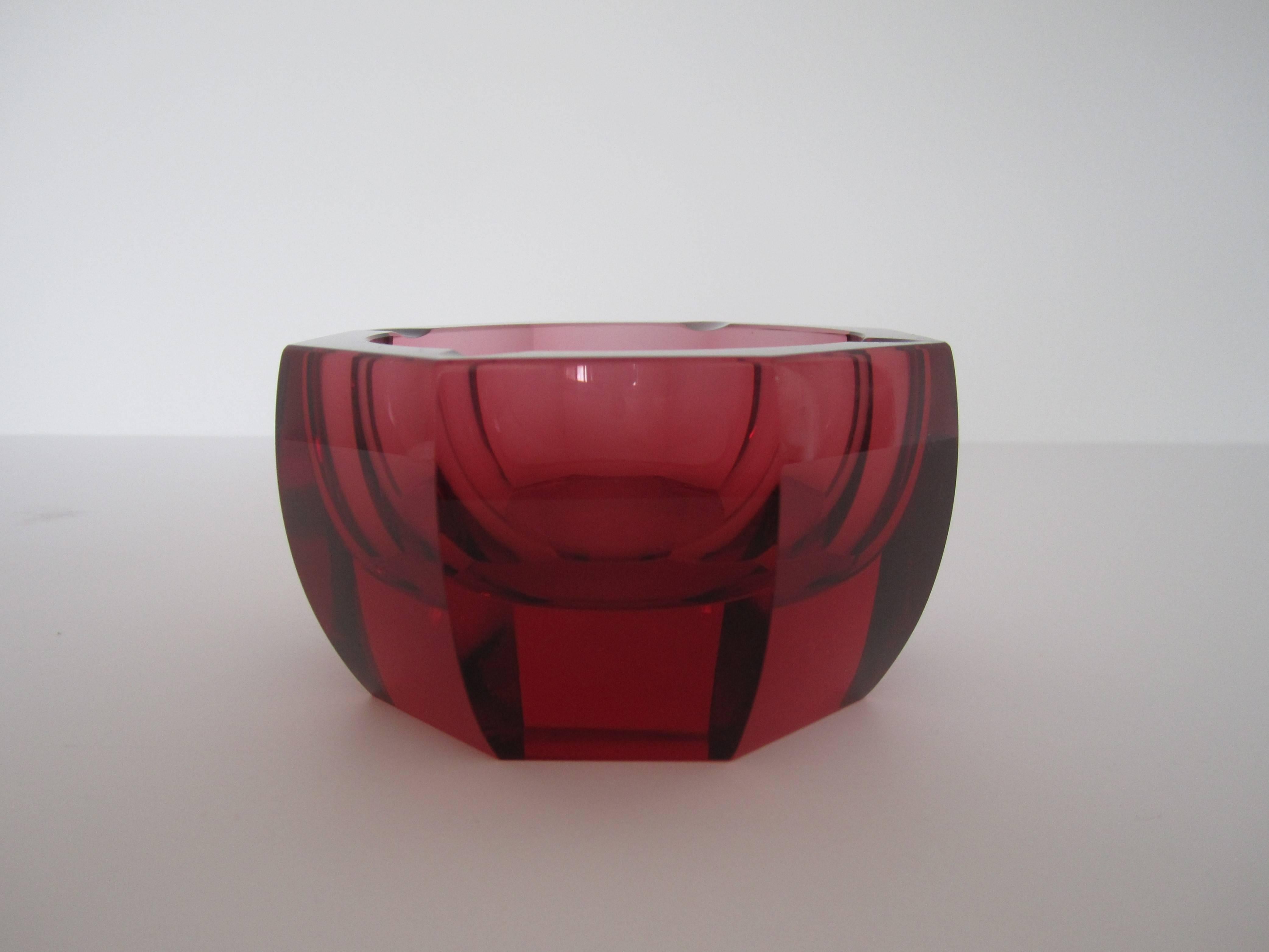 Czech Gorgeous Red Octagonal Crystal Bowl or Ashtray by Moser