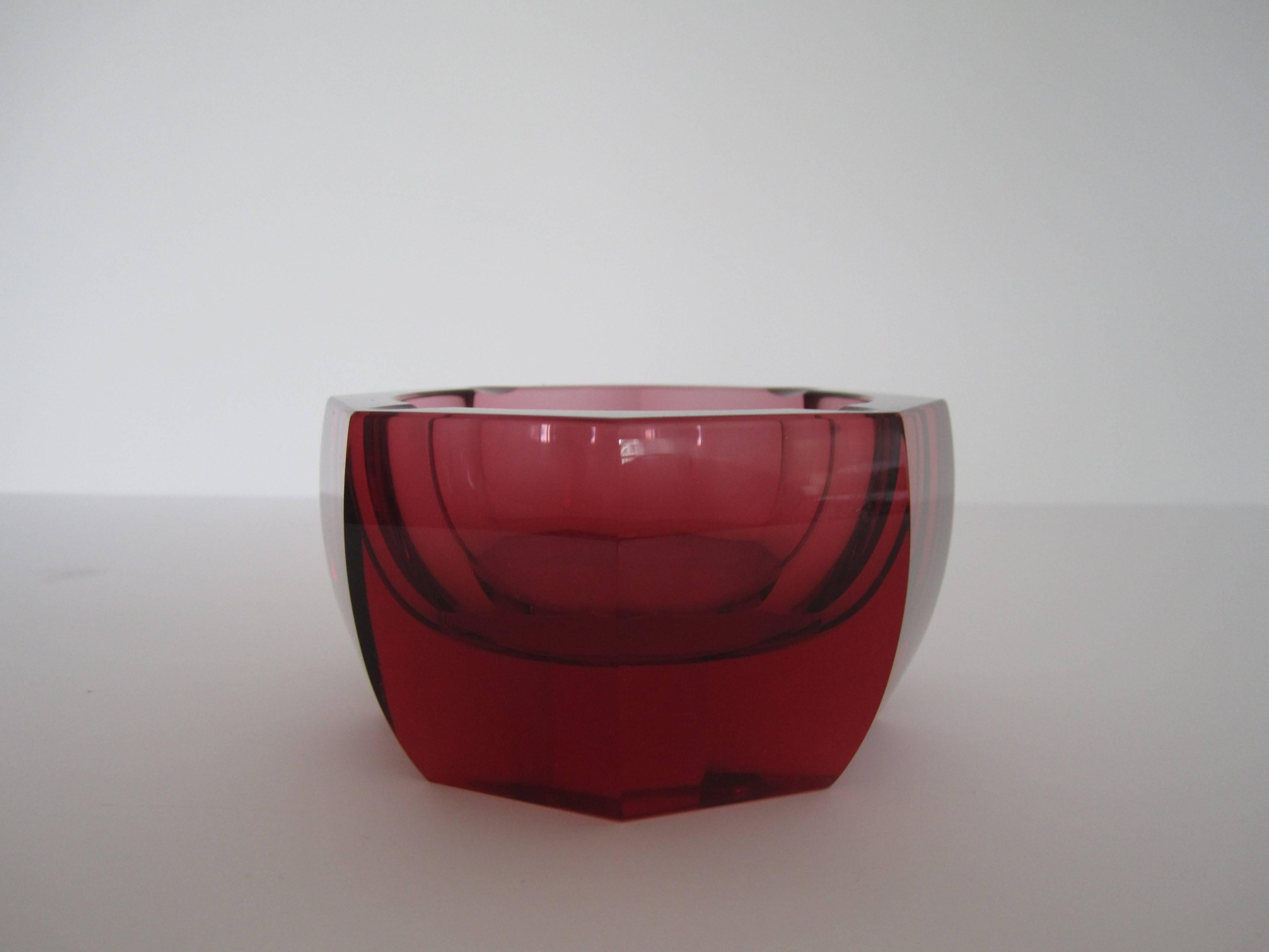 Gorgeous Red Octagonal Crystal Bowl or Ashtray by Moser In Excellent Condition In New York, NY