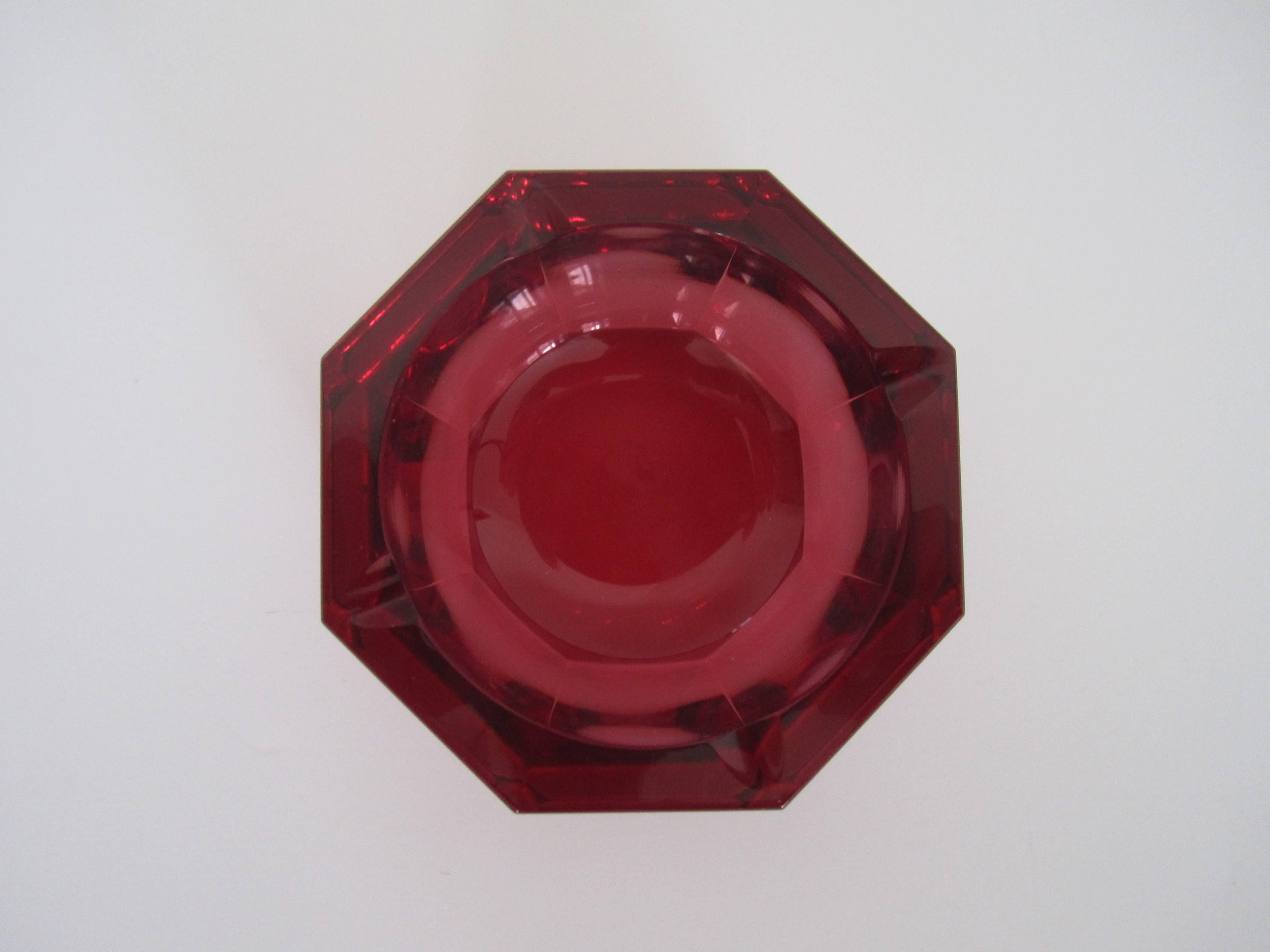 20th Century Gorgeous Red Octagonal Crystal Bowl or Ashtray by Moser