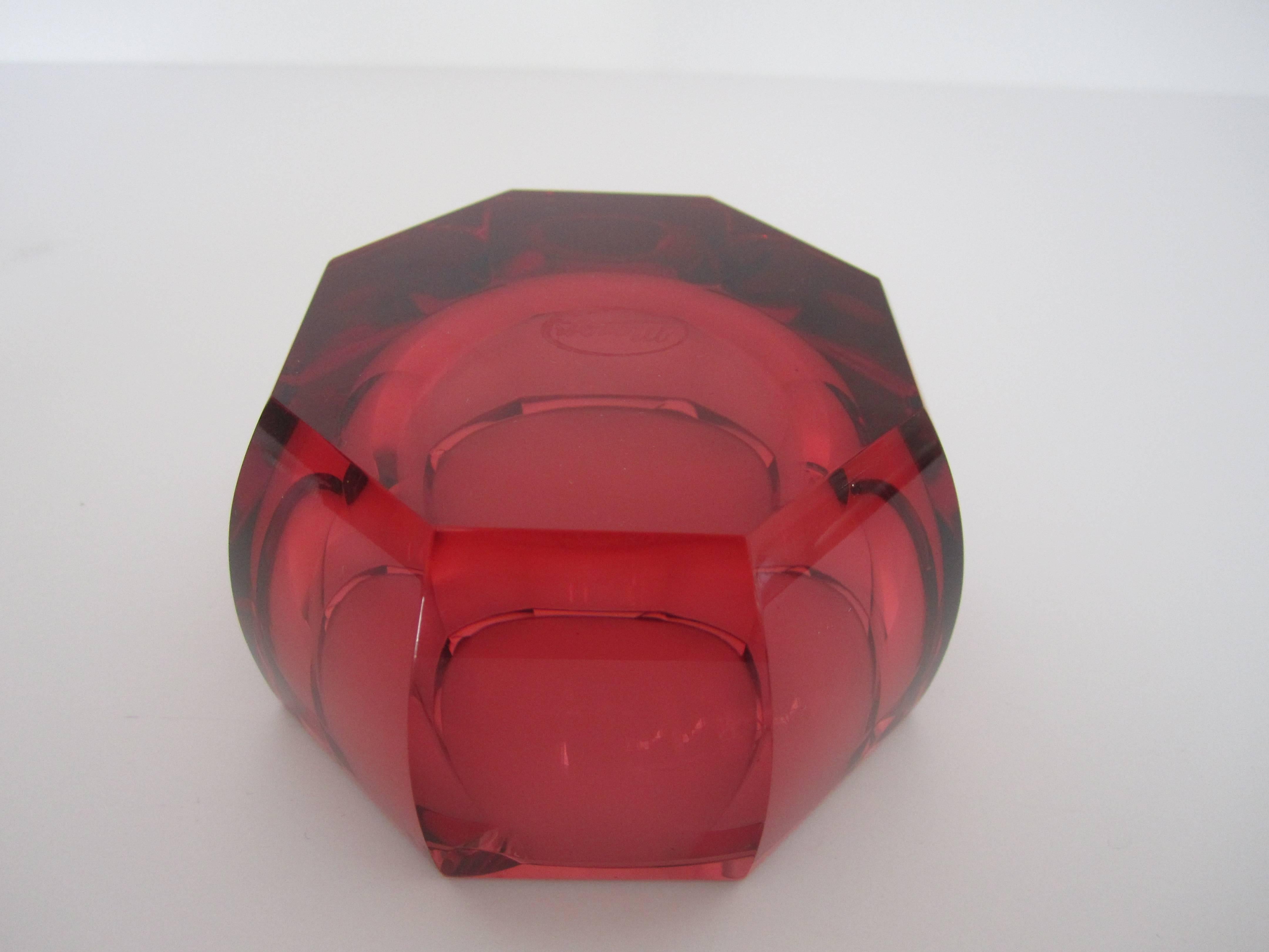 Gorgeous Red Octagonal Crystal Bowl or Ashtray by Moser 1