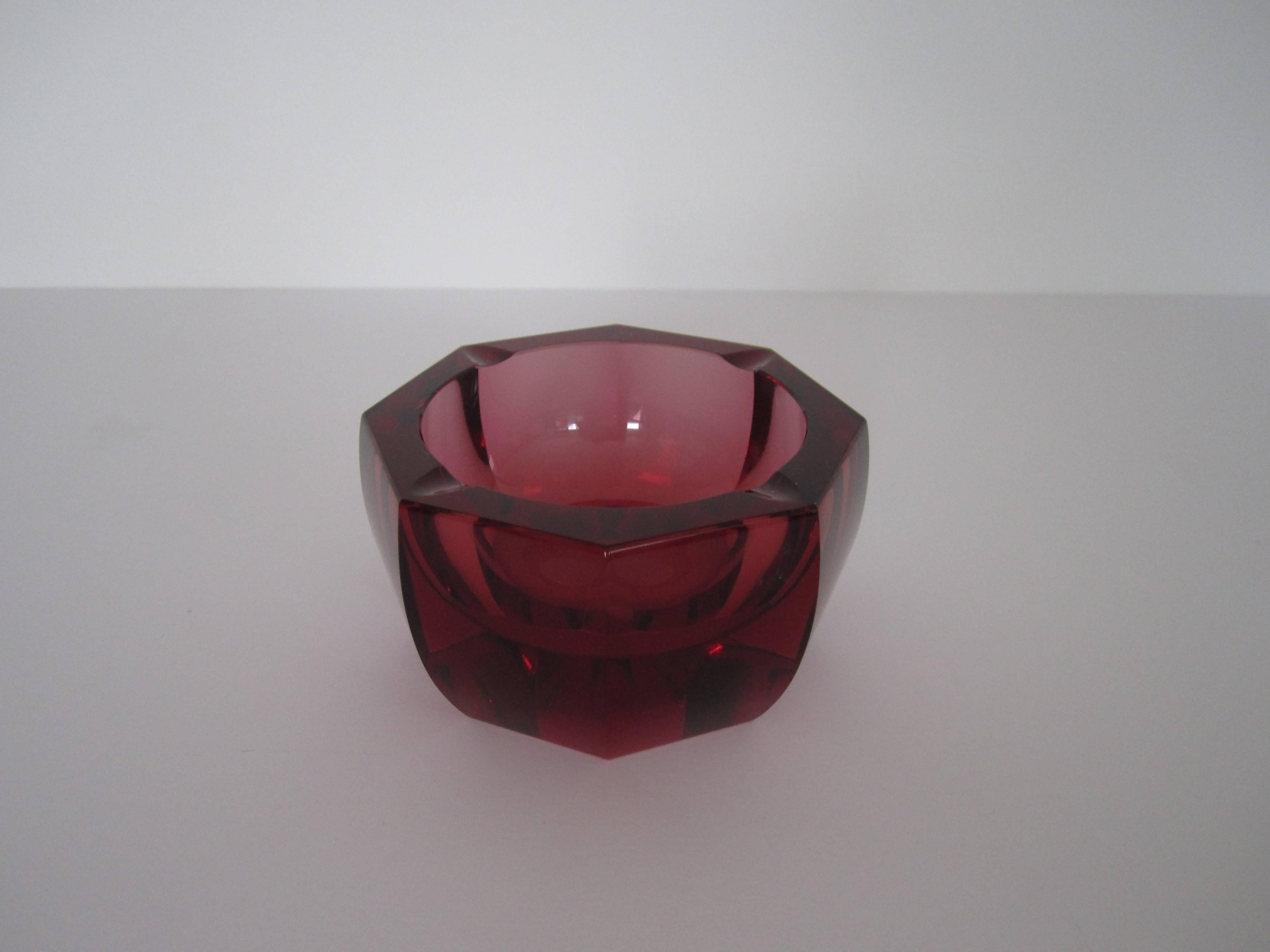 Gorgeous Red Octagonal Crystal Bowl or Ashtray by Moser 2