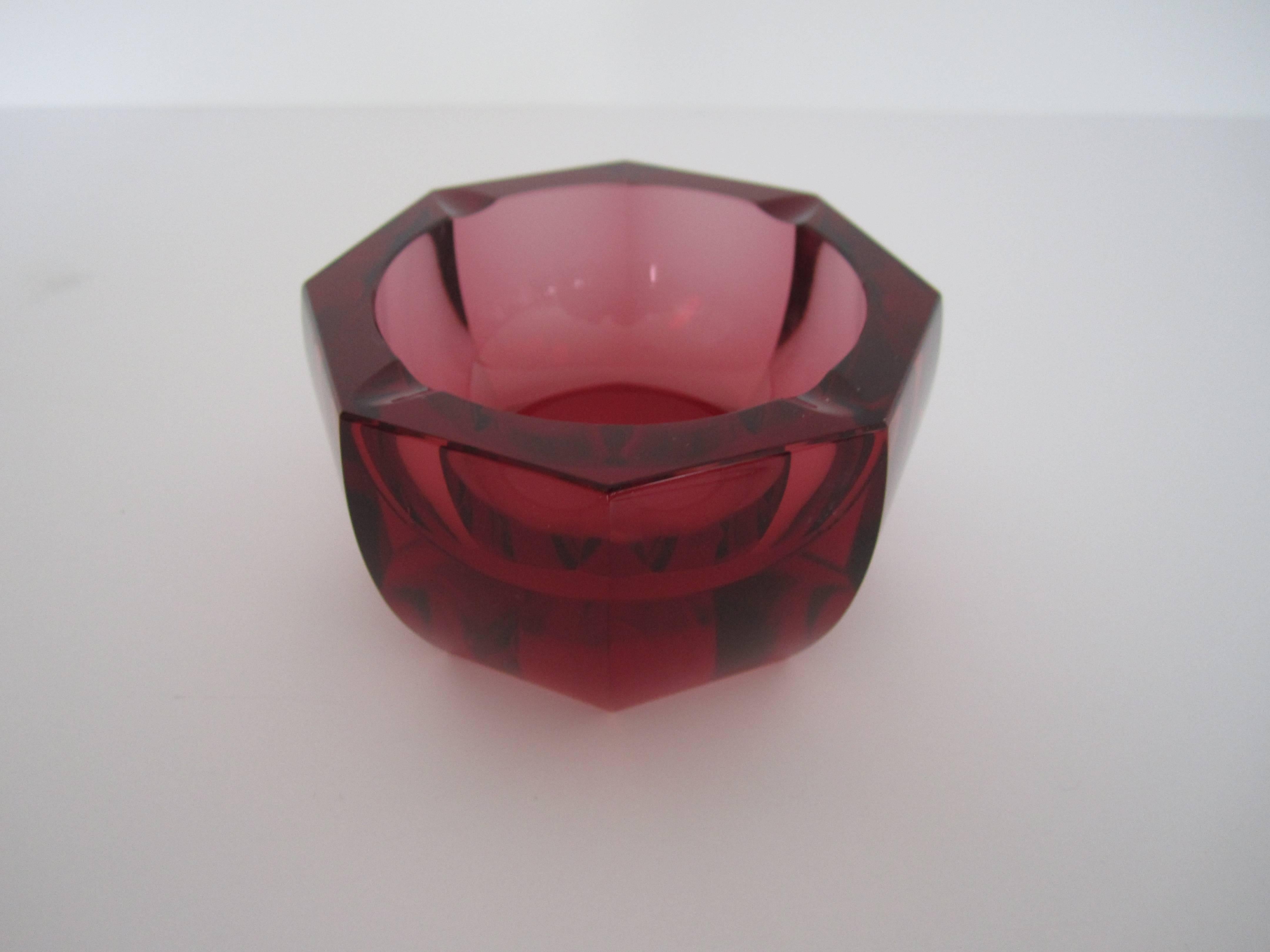Gorgeous Red Octagonal Crystal Bowl or Ashtray by Moser 3