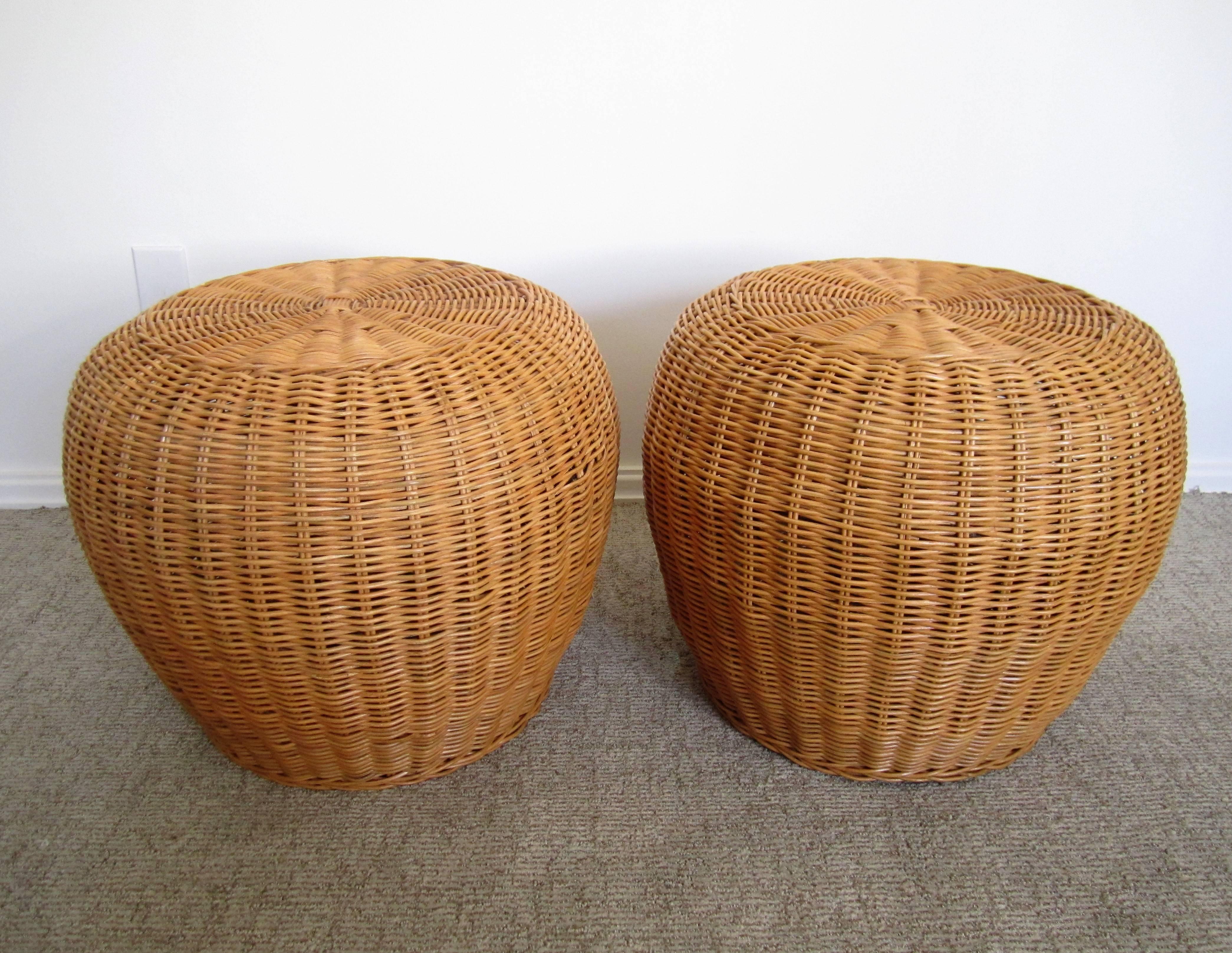 Woven Vintage European Wicker Benches or Side Tables, 1970s