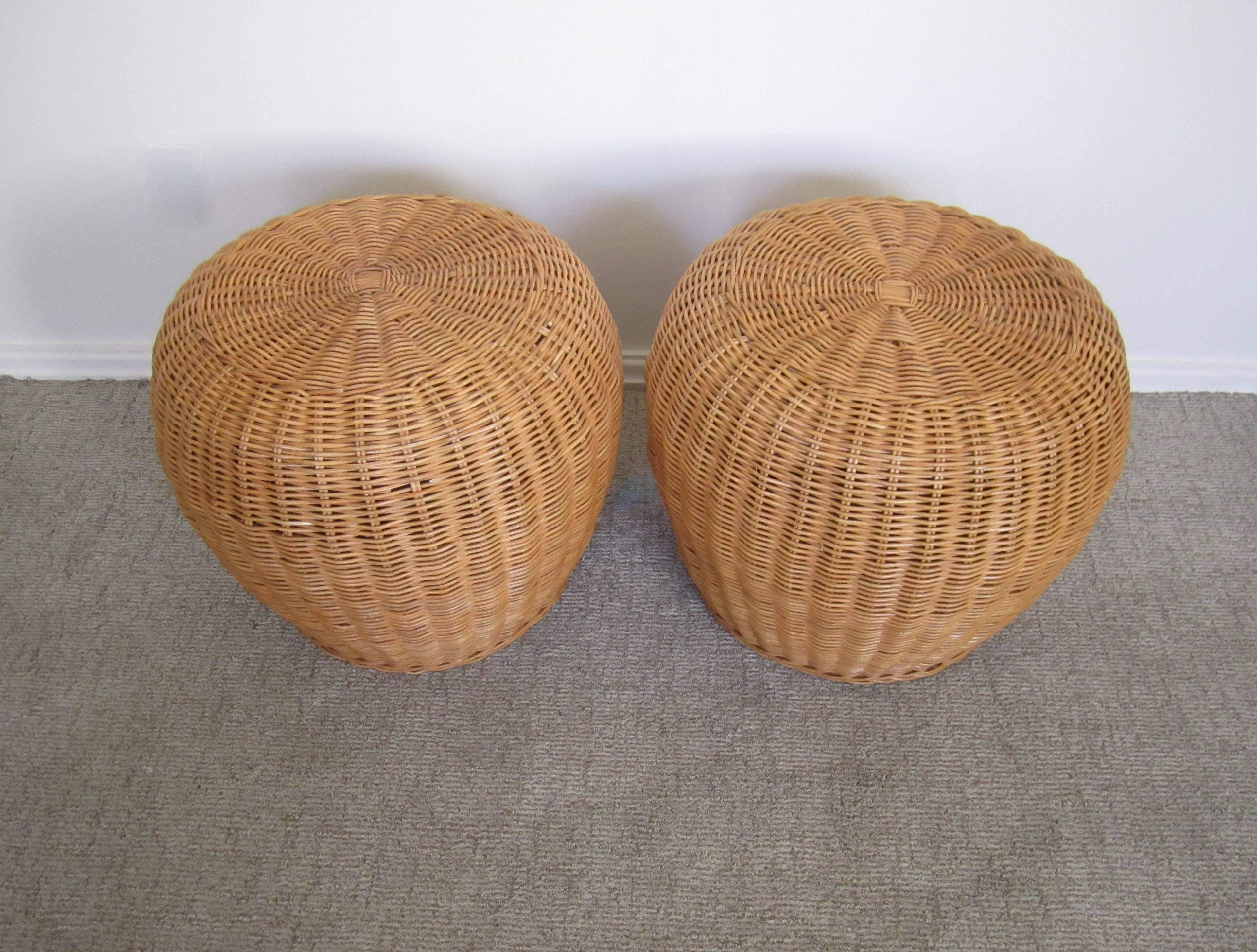 Vintage European Wicker Benches or Side Tables, 1970s In Excellent Condition In New York, NY