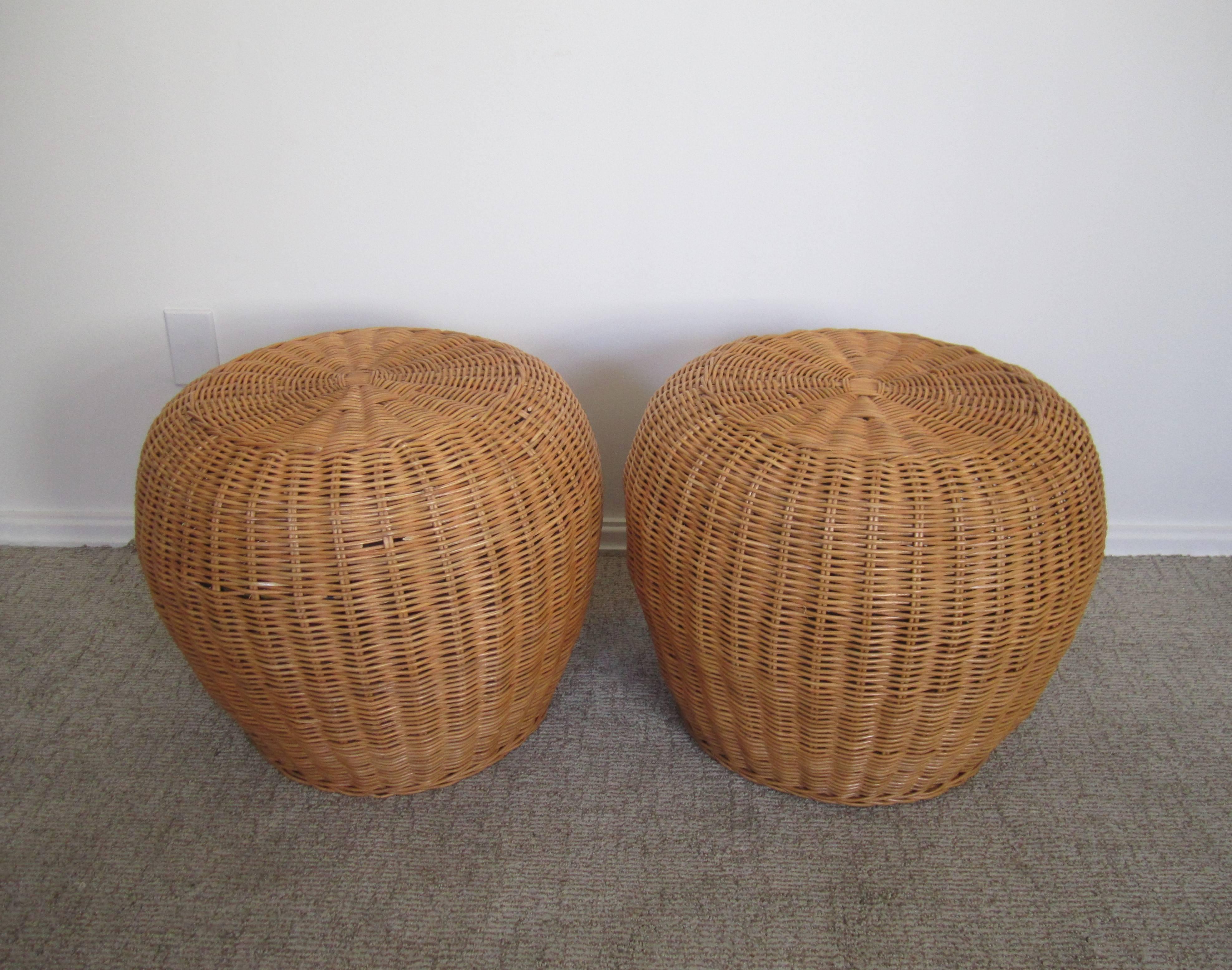 Late 20th Century Vintage European Wicker Benches or Side Tables, 1970s
