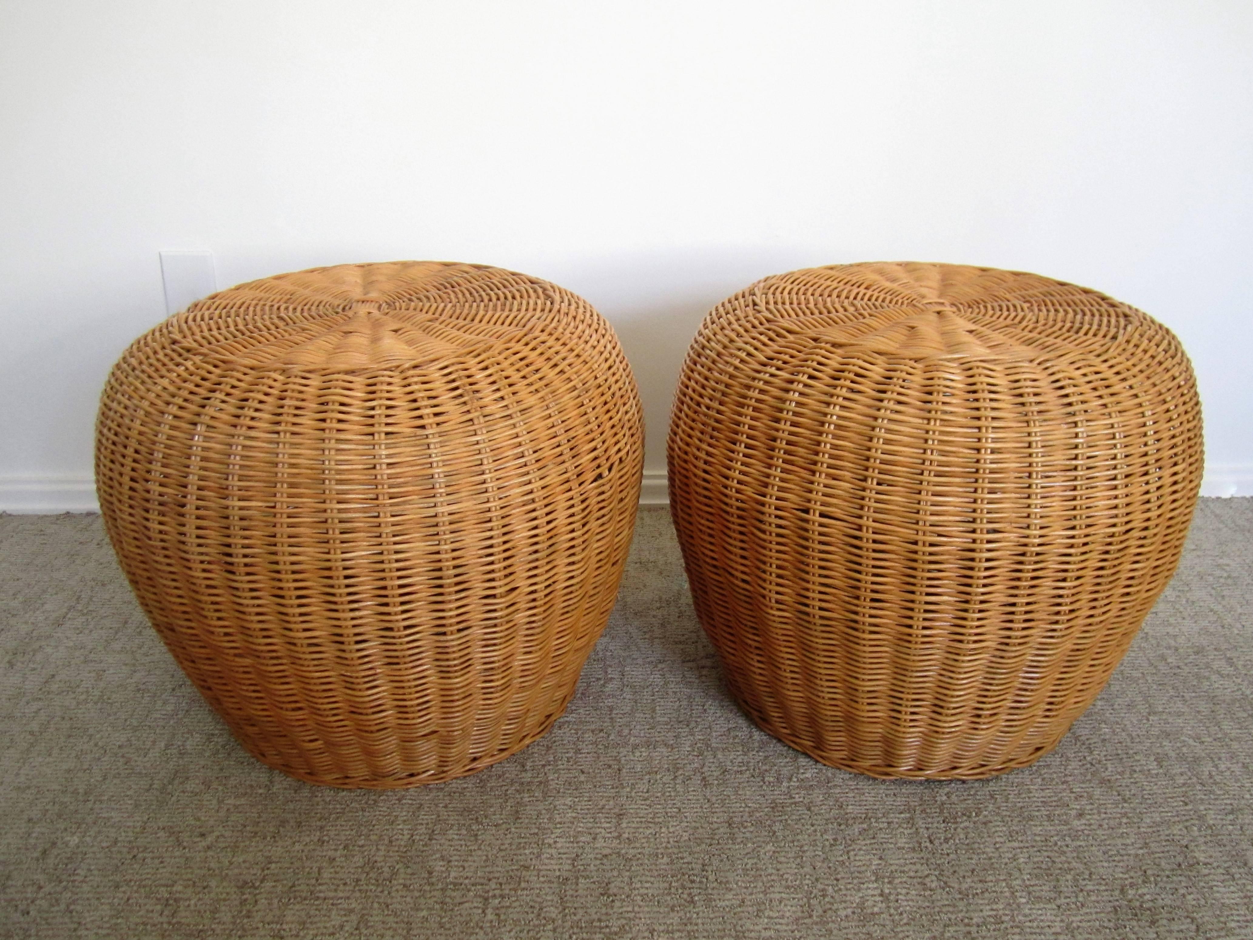 Rattan Vintage European Wicker Benches or Side Tables, 1970s